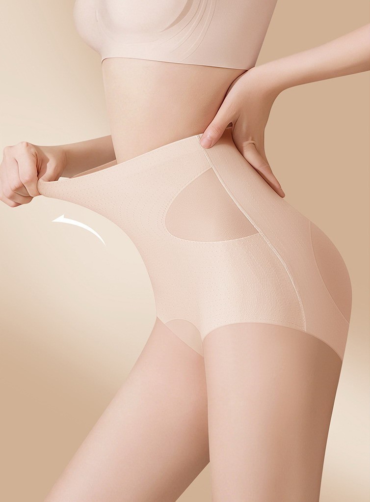 Women Briefs High Waist Ice silk Solid Thin Tummy Control Yoga Underpants 32951