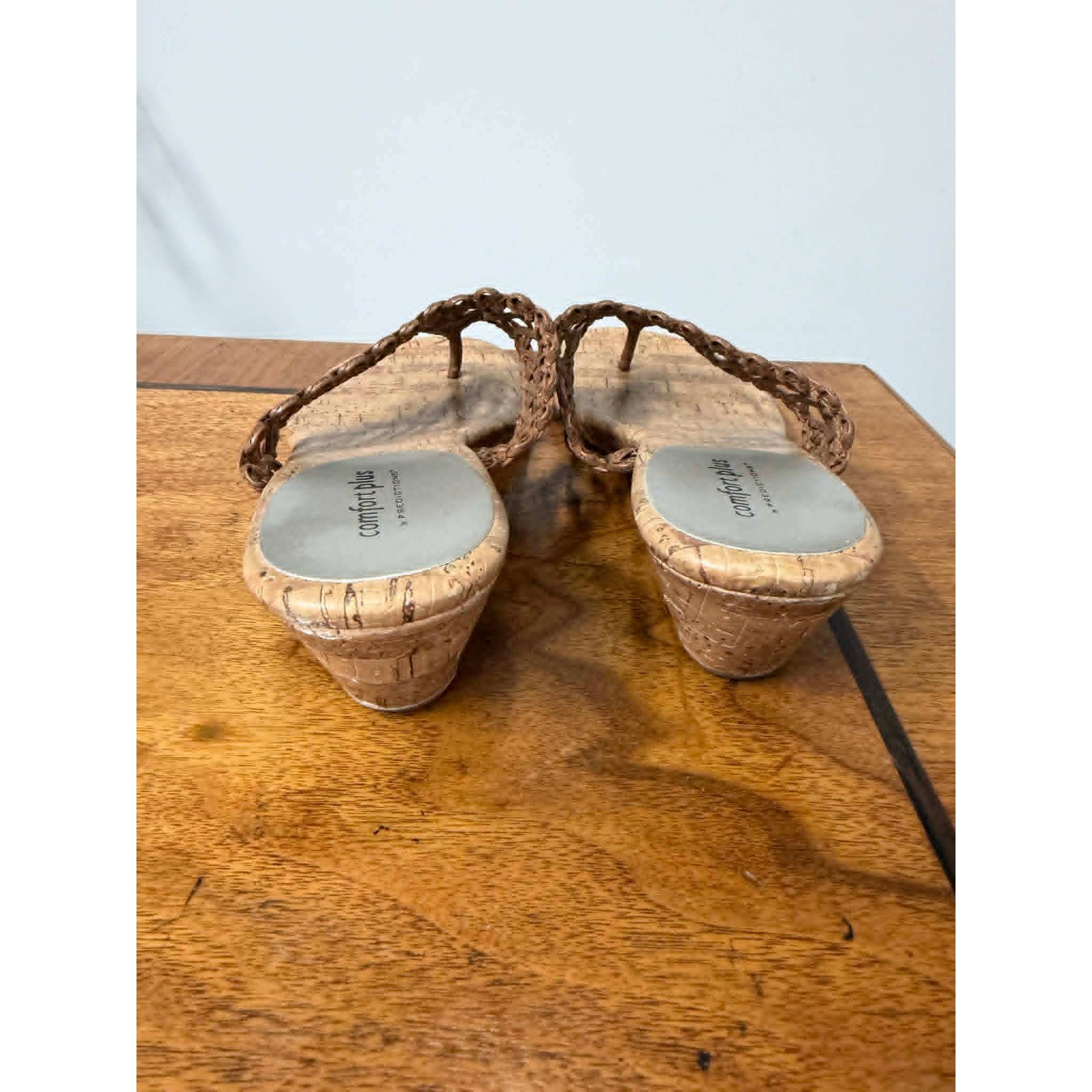 Comfort Plus by Predictions Brown Woven Cork Wedge Sandals Womens 9.5 152189