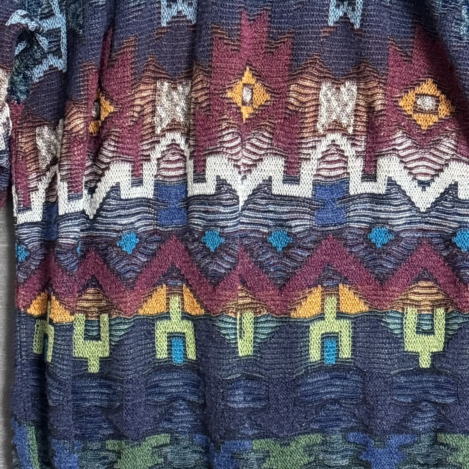 Vintage Fiume Sweater IT 52 Blue Red Geometric Italy Grandpa Cosby 90s 2XL