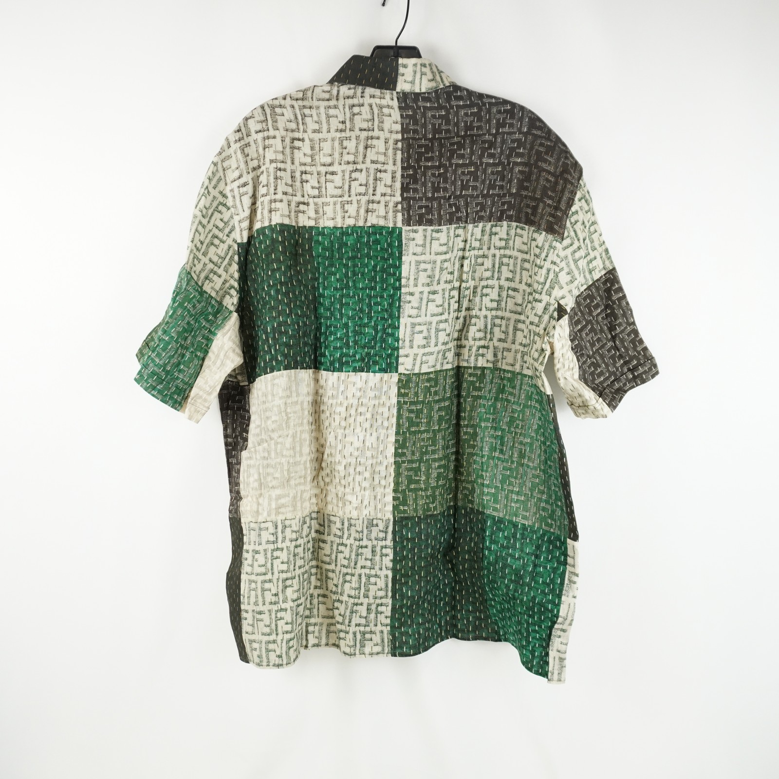 Fendi FF Patch Button-Up Linen Shirt In Pecan And Jungle – Men’s Size EU 42