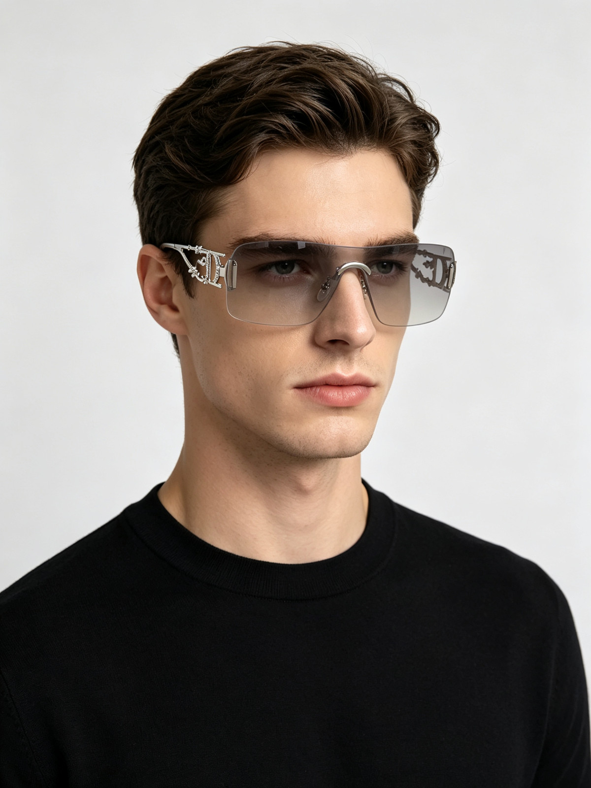 Dior Rimless Shield Sunglasses 8695 65□16-143 Rhinestone Hollow CD Logo