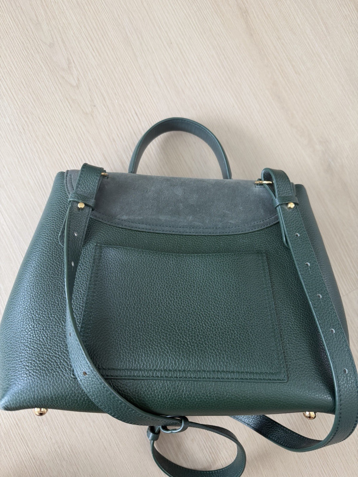 Polene Numéro Un Leather Suede Trim Handle Bag Forest Green