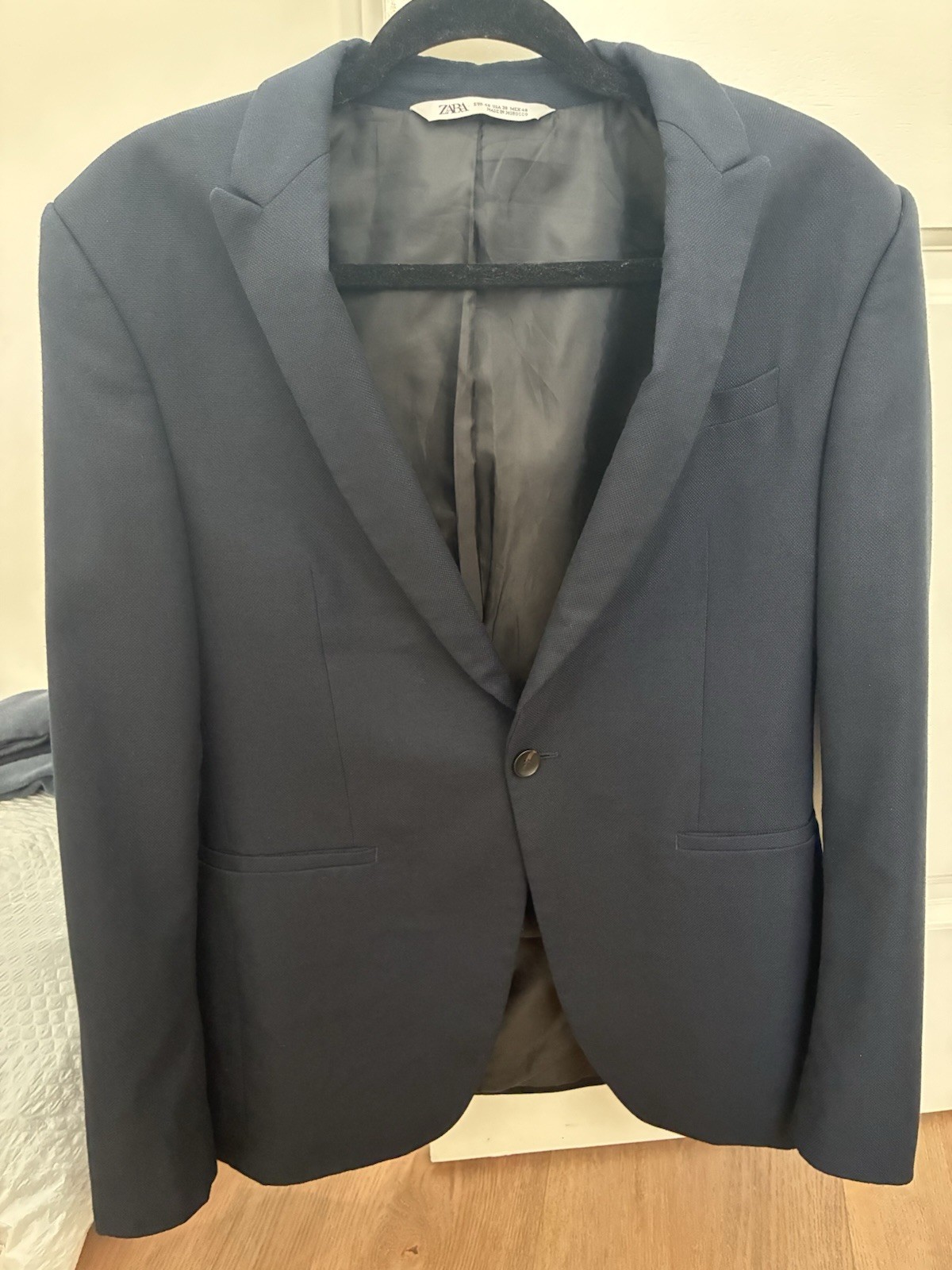 Zara Man Navy Blue Blazer Jacket Size 38 Slim Fit 2 Button Suit Coat