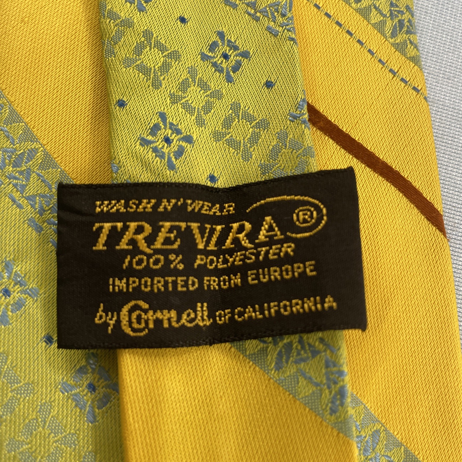 vtg 70s Trevira Cornel Swing Tie Southwest Rockabilly Stripe Yellow Green 4×57