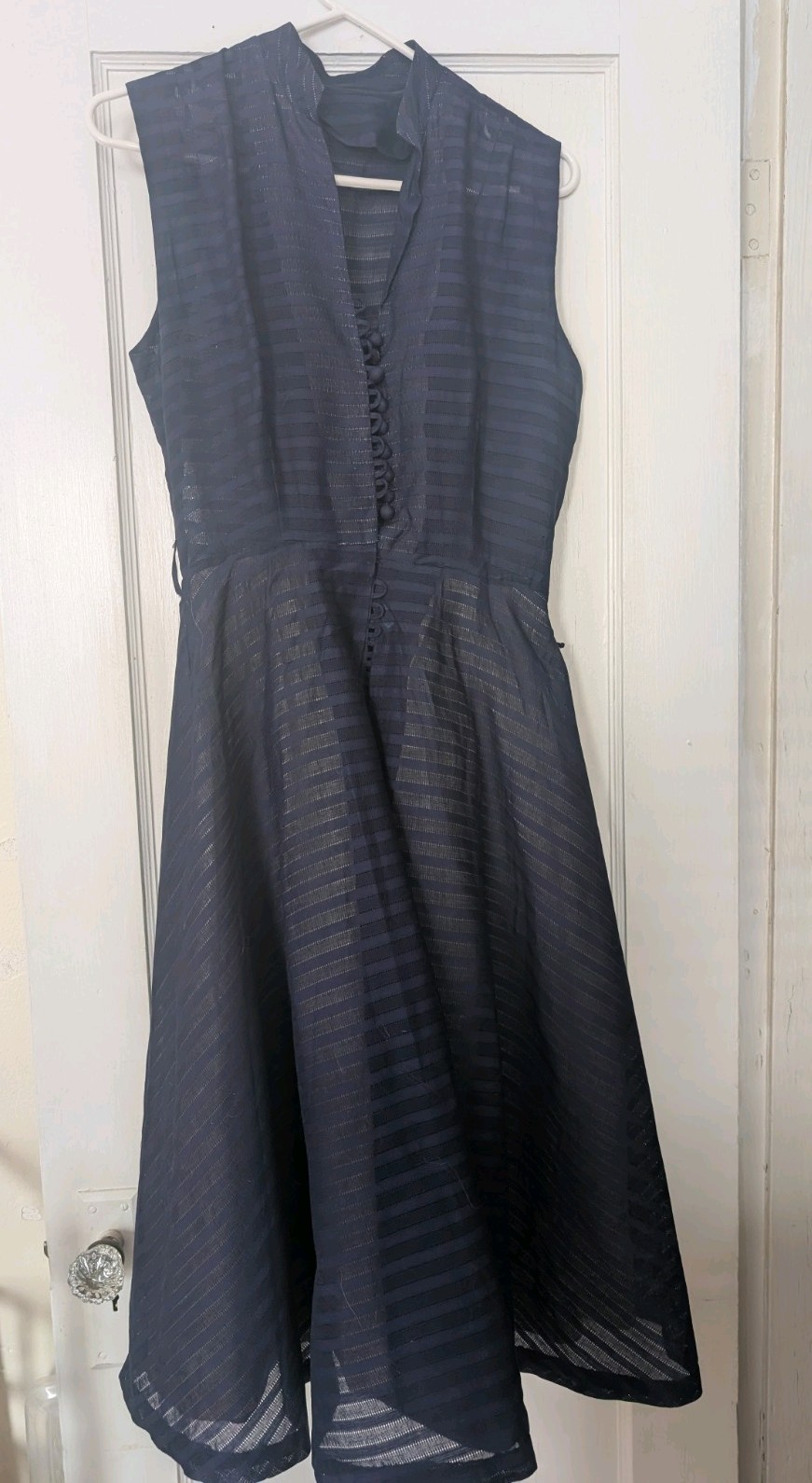 Vintage 1950s Navy Blue Sheer Stripe Summer Day Dress , xa/s