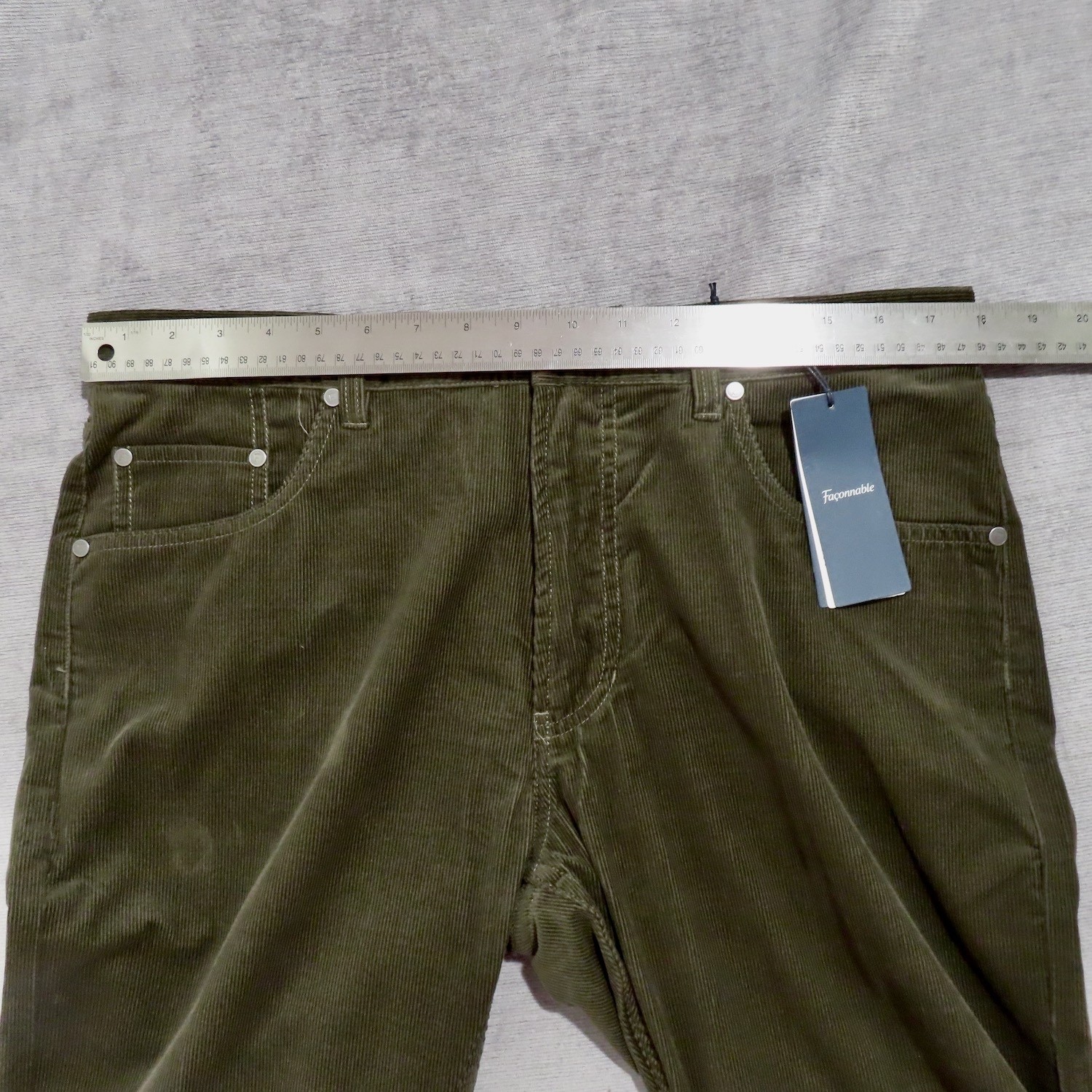 Mens Faconnable 5 Pocket Pants 36R Green Corduroy Cotton Straight Leg 36×33.5