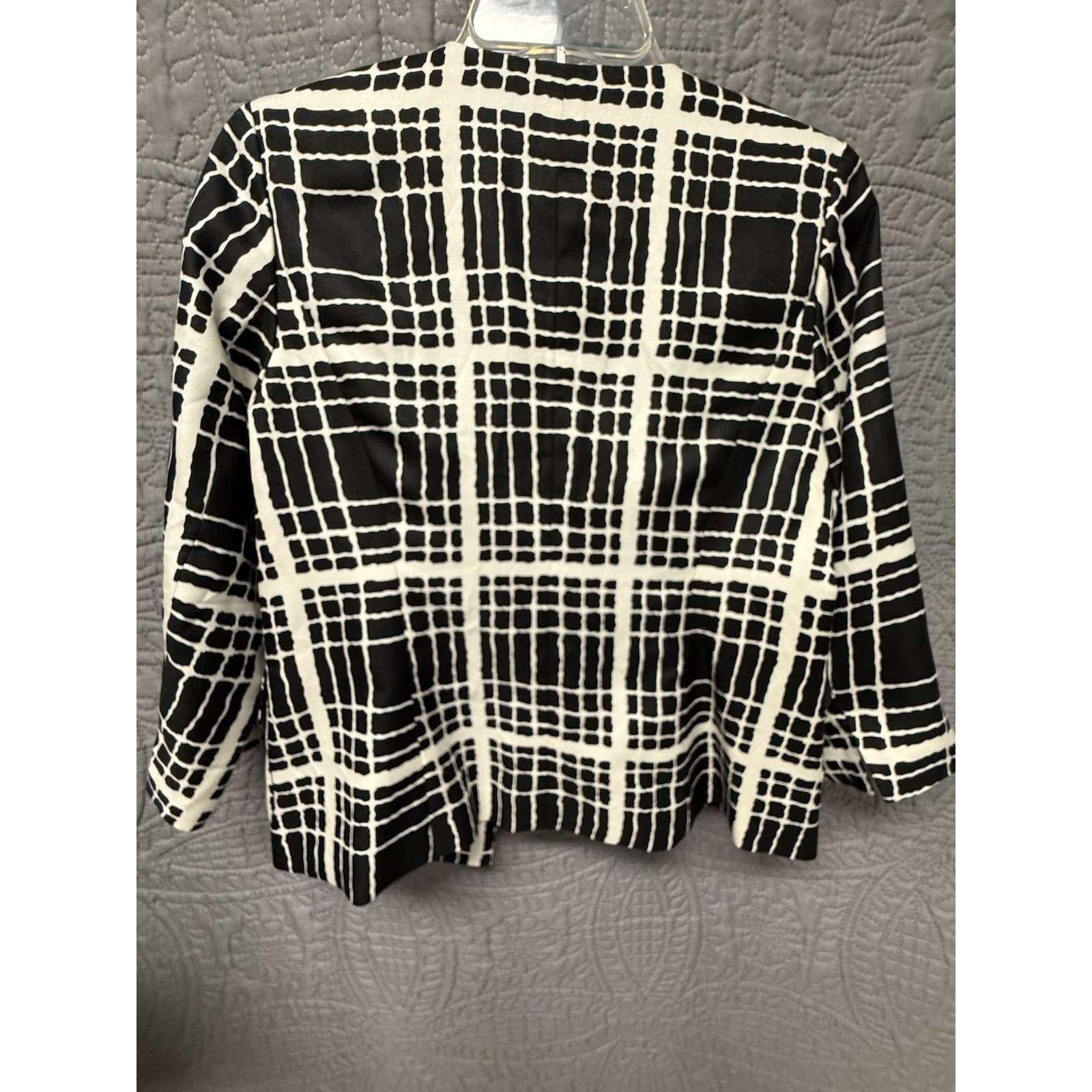 Pendleton Petite Silk Blazer Jacket Black White Grid Geometric 3/4 Sleeve Size 4