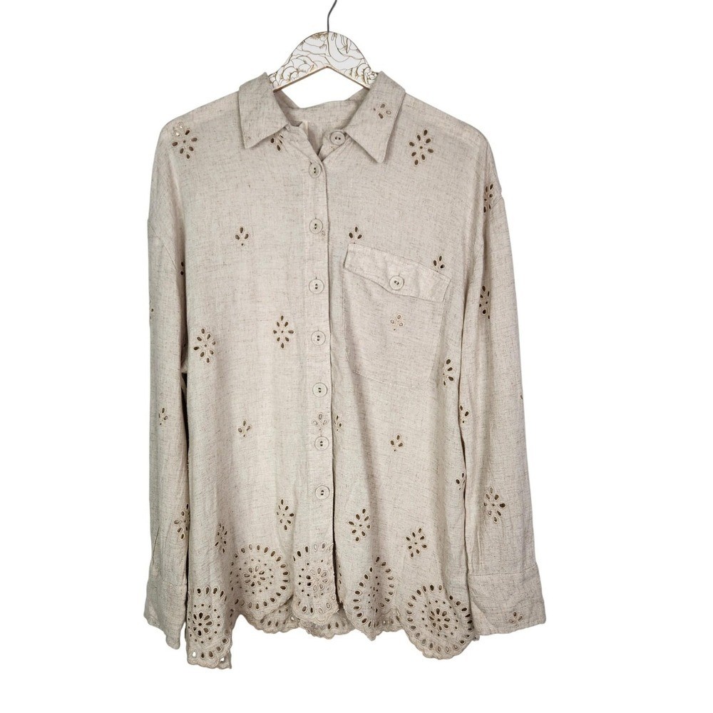 RIVER ISLAND Shirt Womens 12 Stone Broderie Eyelet Embroidered Scallop Tunic