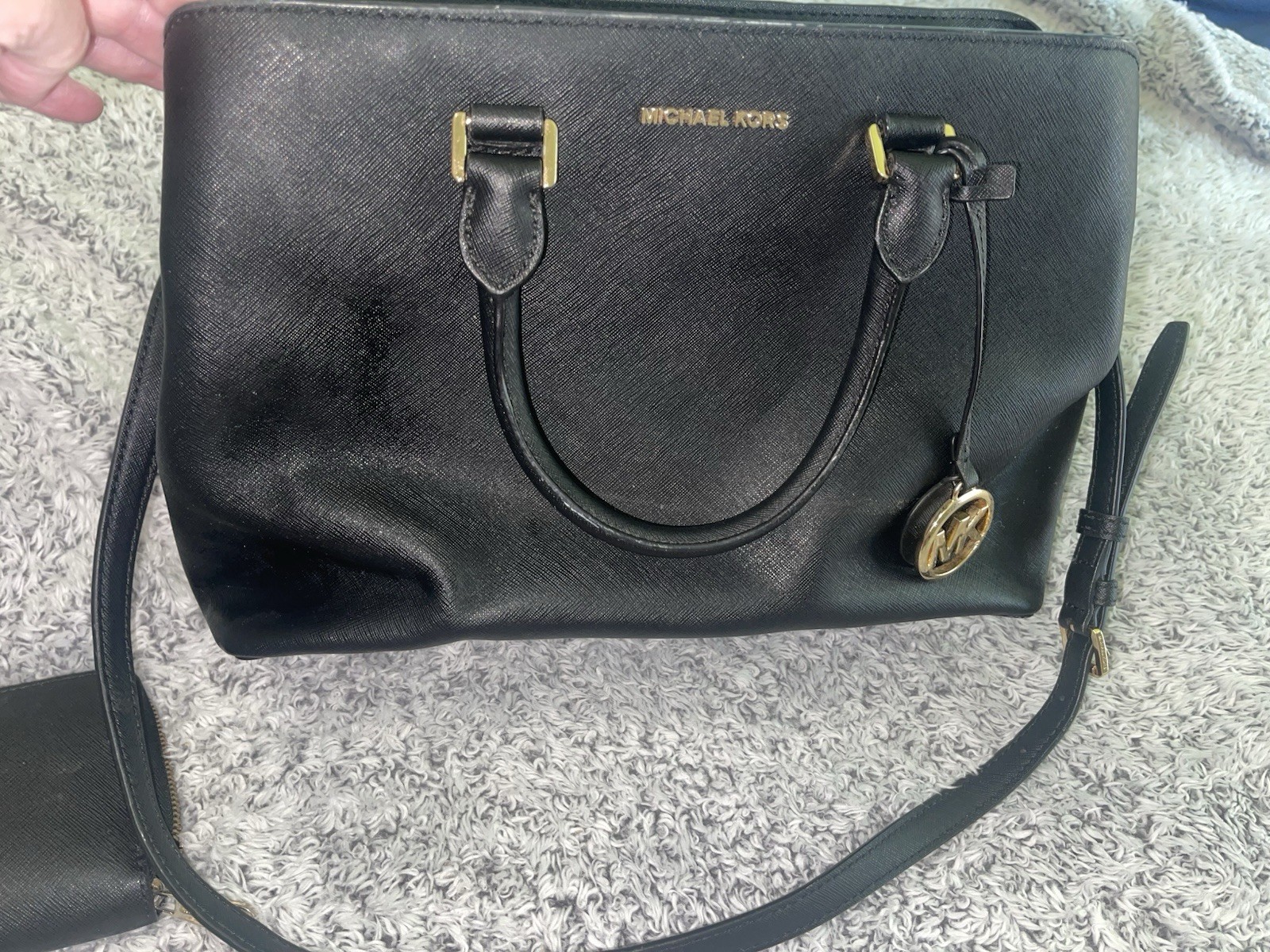 MICHAEL KORS SAVANNAH Large Black Safianno Leather Satchel Crossbody $368