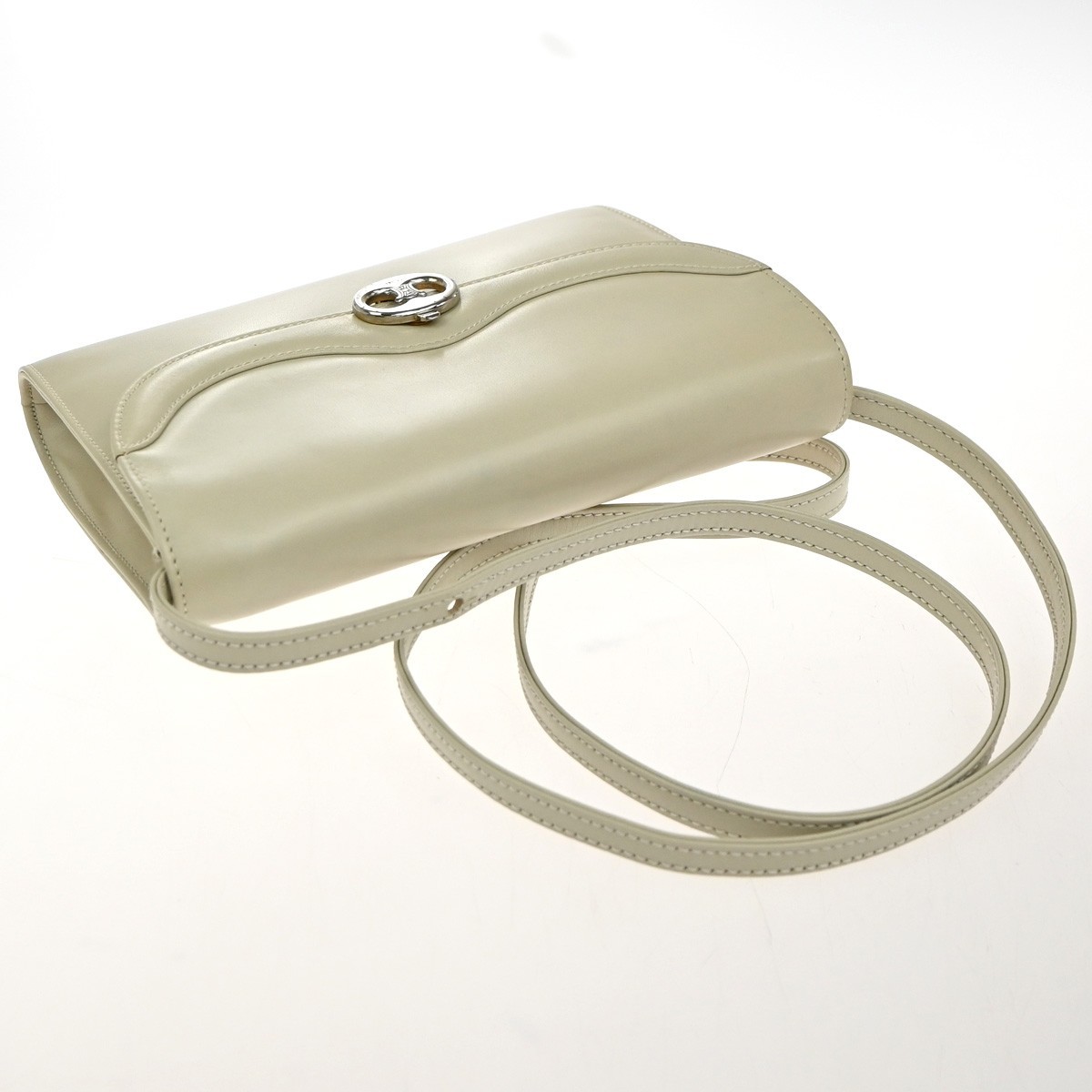CELINE Logo 2Way Shoulder Clutch Bag Leather White GHW Italy 65KP568