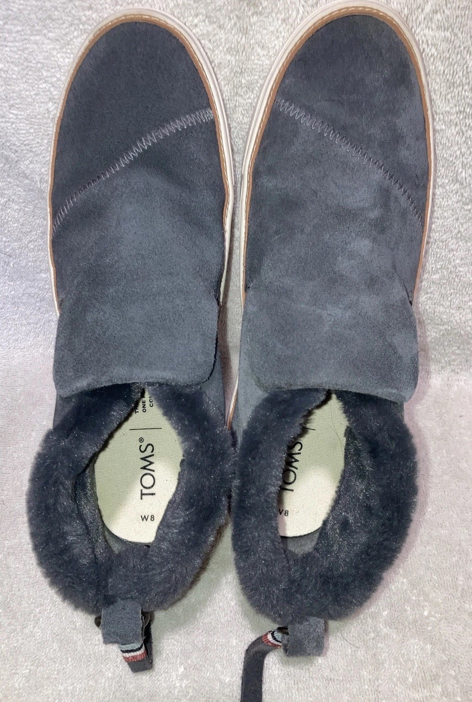Toms Paxton Forged Iron Gray Zip Hi Top Moccasin Sneakers Suede Faux Fur W Sz 8