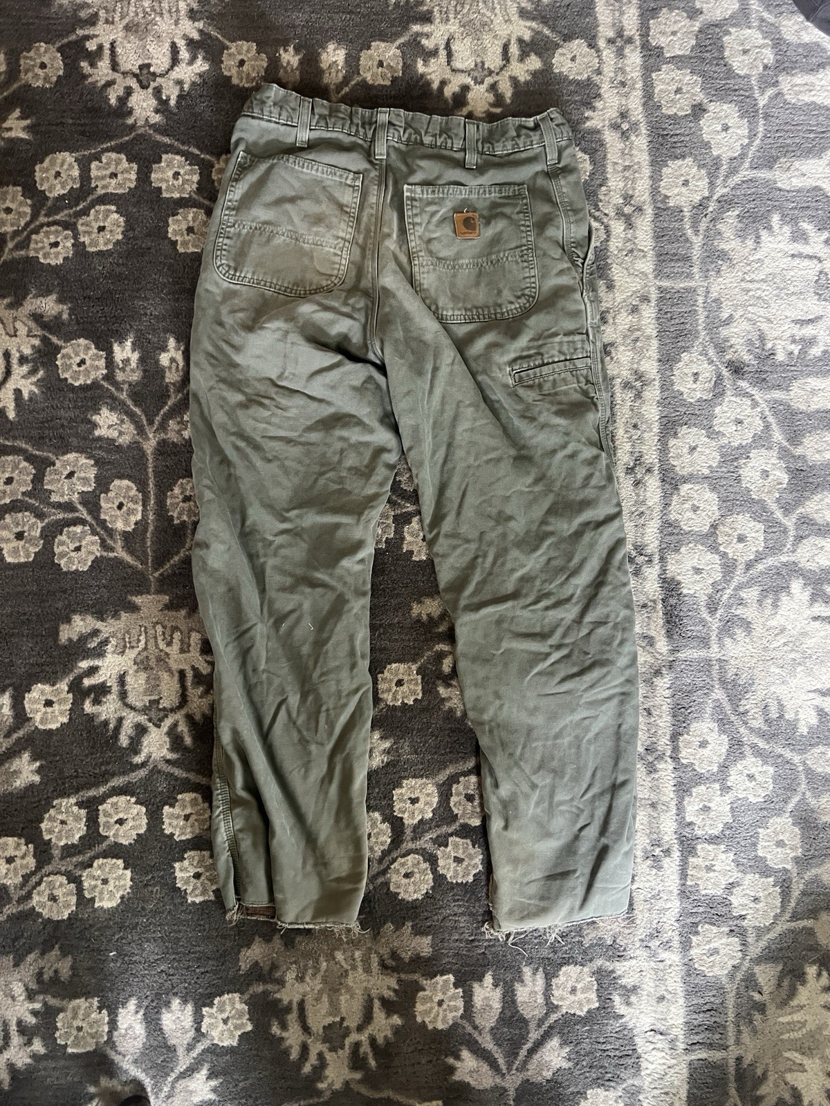 Carhartt B176 Flannel Lined Green 32X34(Cropped to ~32X30-32)