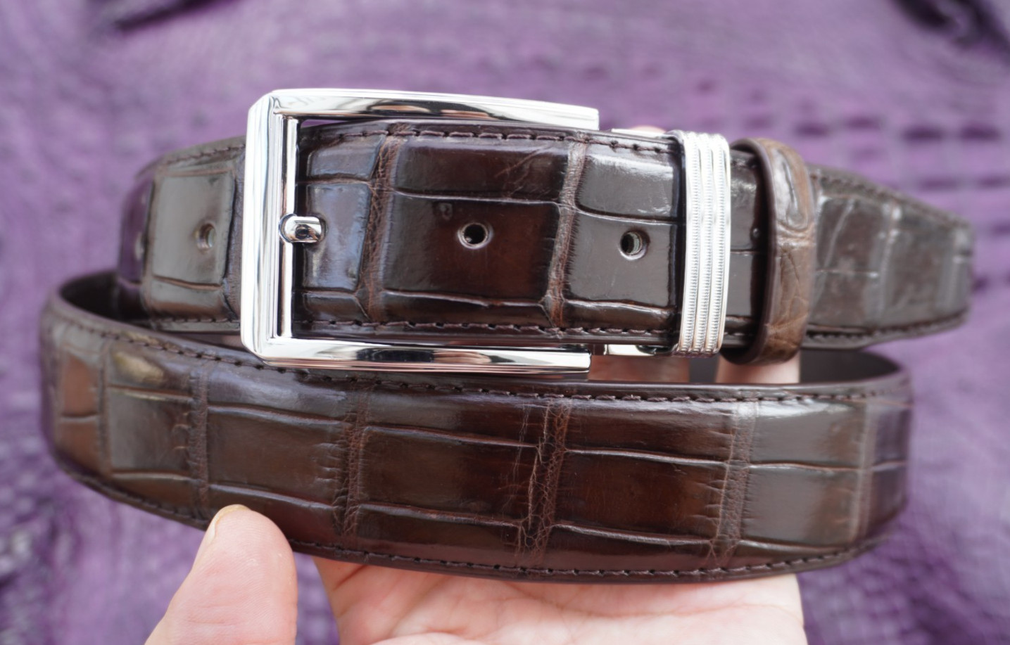 Dark Brown Genuine Crocodile Belly Leather Skin Men’s Belt W 1.3 inch #S18