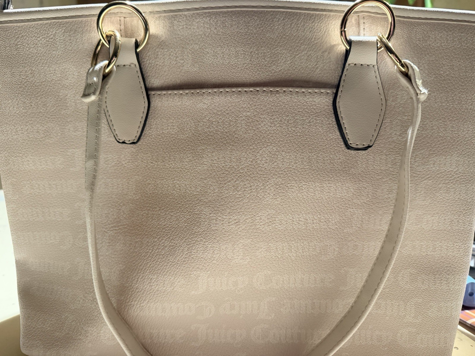 Juicy Couture Beige Large Tote Bag Zip Closure Logo Pattern Heart Charm Pockets