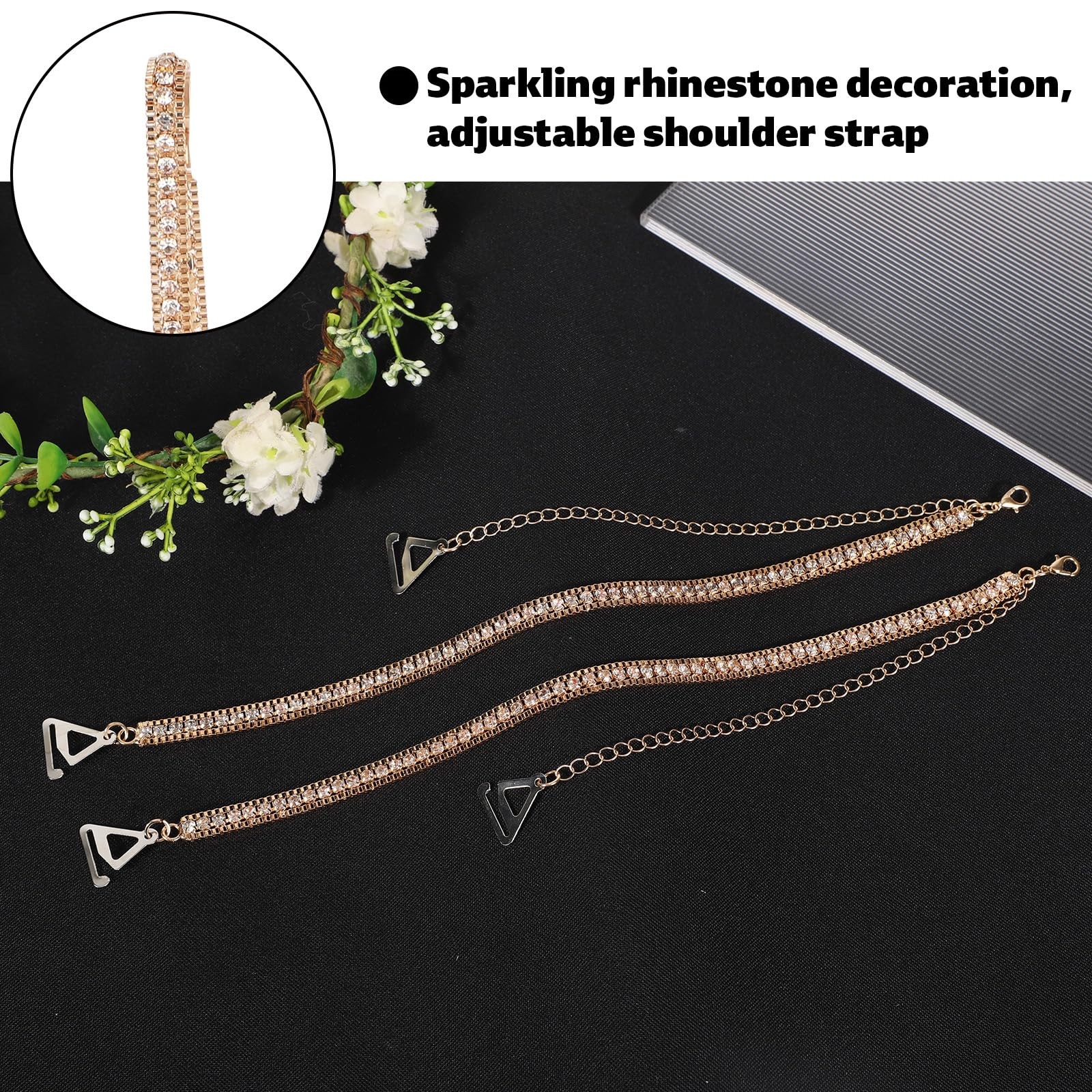 Mikovivi 2pcs Rhinestone Bra Straps, Medium, As Shown in the Picture