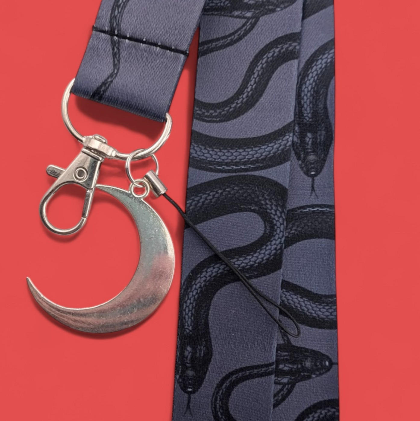 SNAKES LANYARD occult serpent neck strap crescent moon key ring ID tag gothic 4W