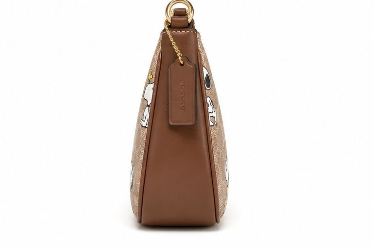 COACH x PEANUTS Teri Shoulder Bag Tan Brown Snoopy Print Signature Canvas CBJ88