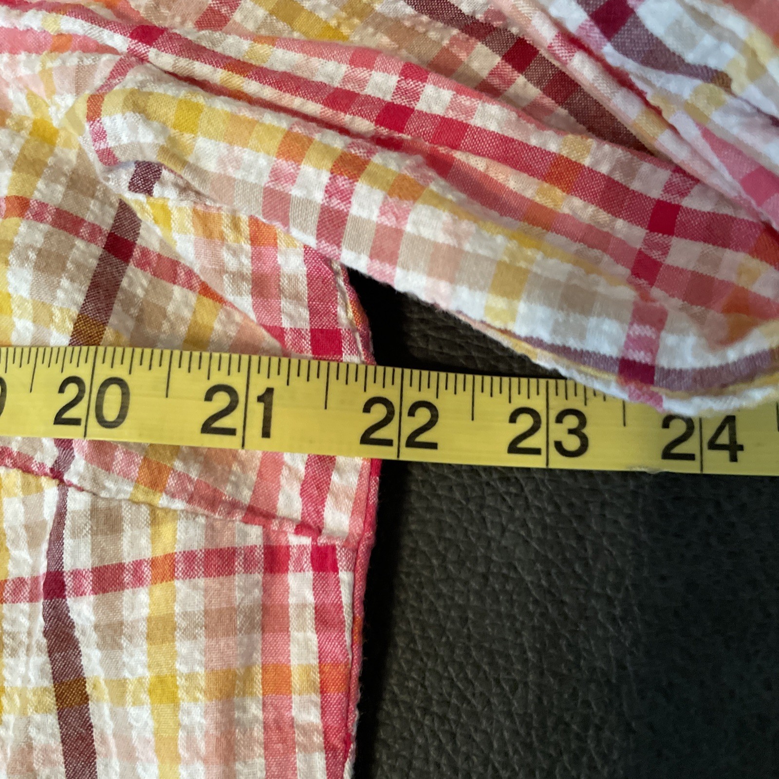 Croft & Barrow Plaid Shirt Women’s Sz Petite L Long Sleeve Seersucker Top Button