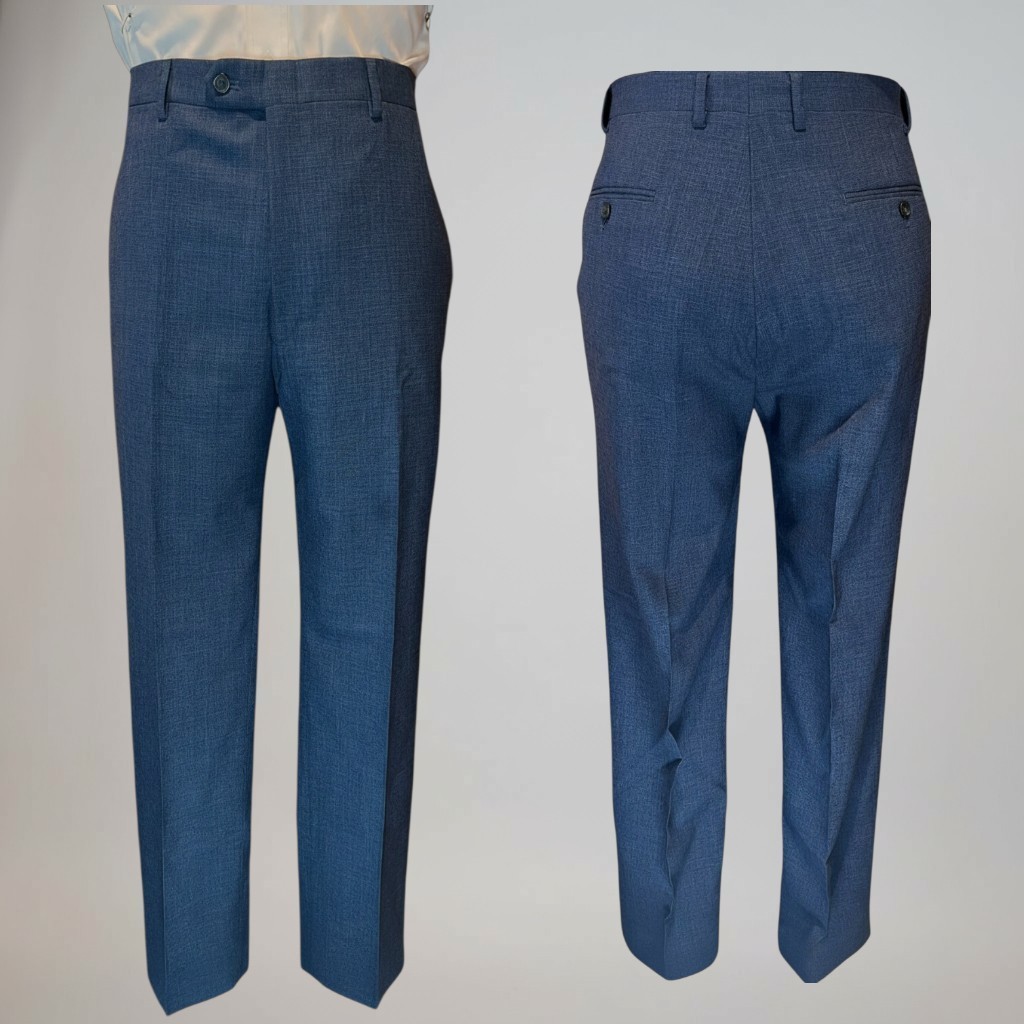 Hart Schaffner Marx New York 42L 36×32 Navy Blue Heathered Hopsack Suit