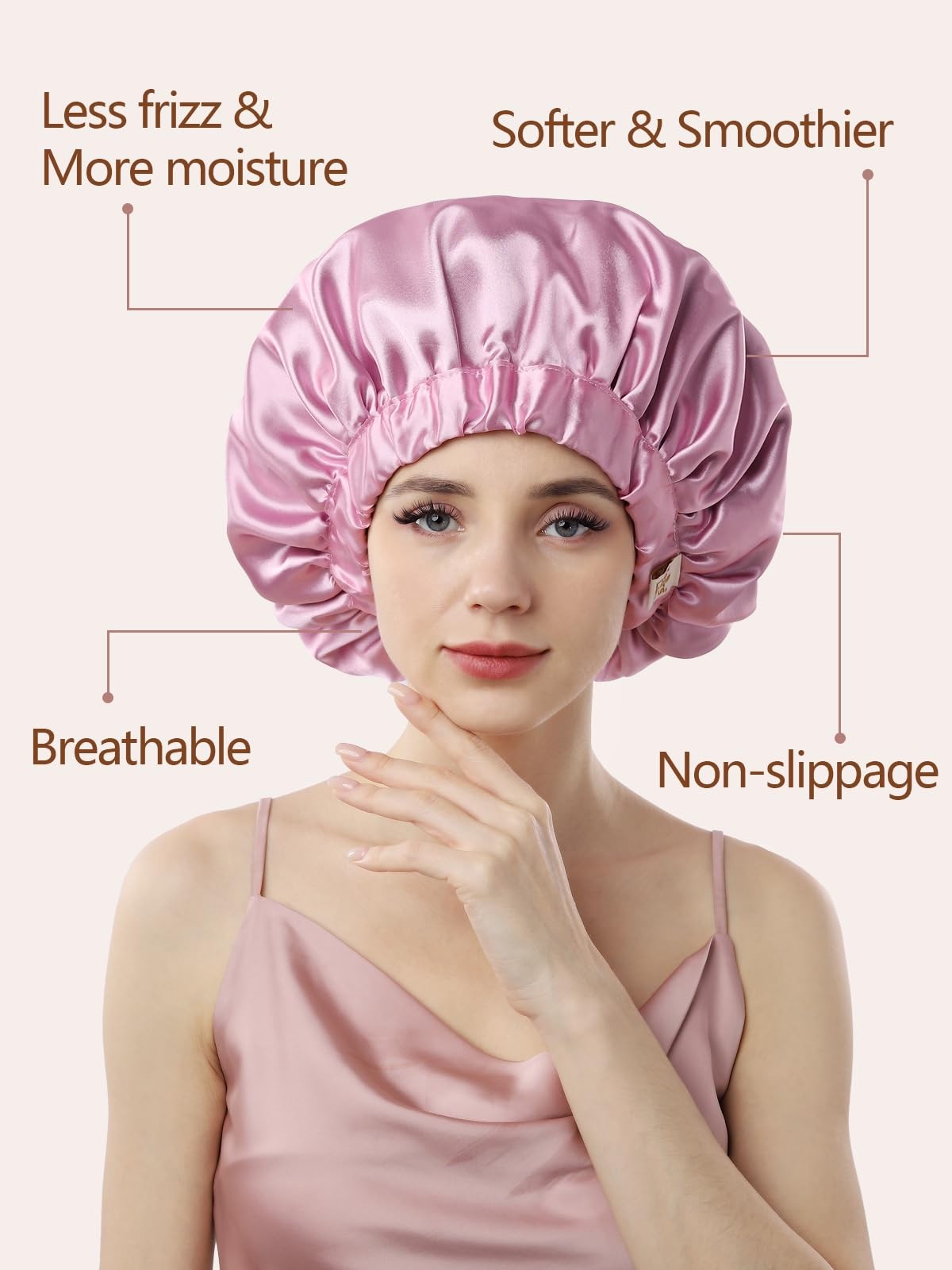 Silk Bonnet for Sleeping Women, Double Layer Satin, Ajustable Elasticity Band， H