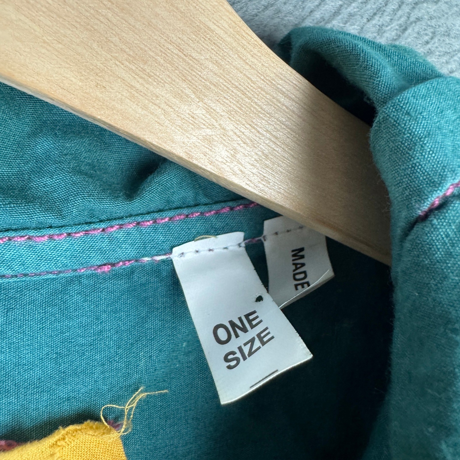 A Rare Bird Handmade Acid Wash Hooded Jacket Teal Cotton One Size Boho Oversized