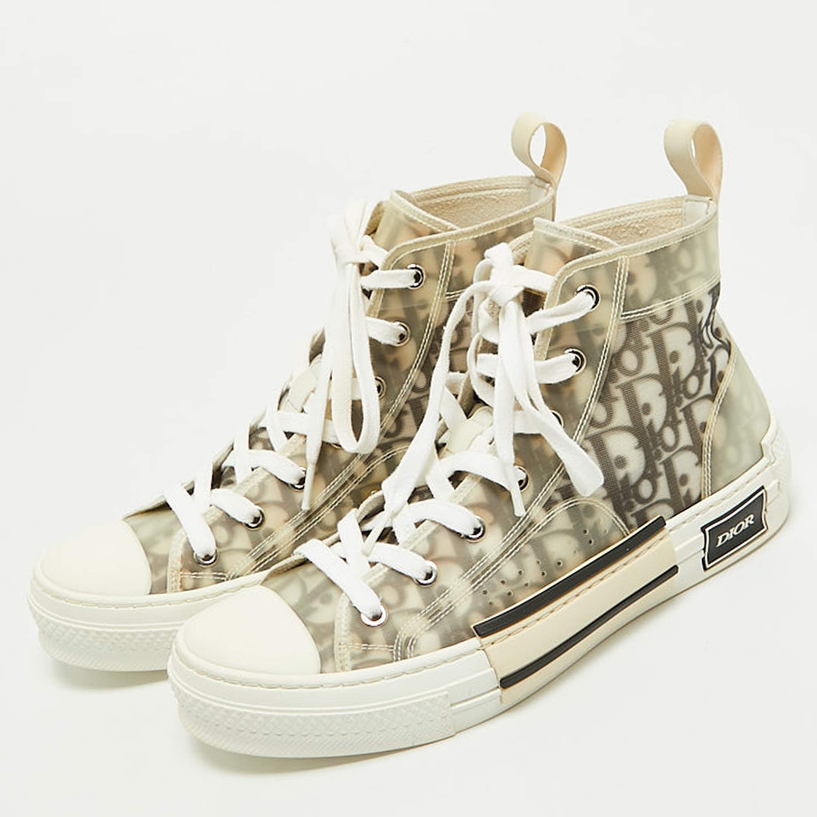 Dior B23 Size 39 WhiteBlack Oblique Mesh PVC and Rubber High Top Sneakers