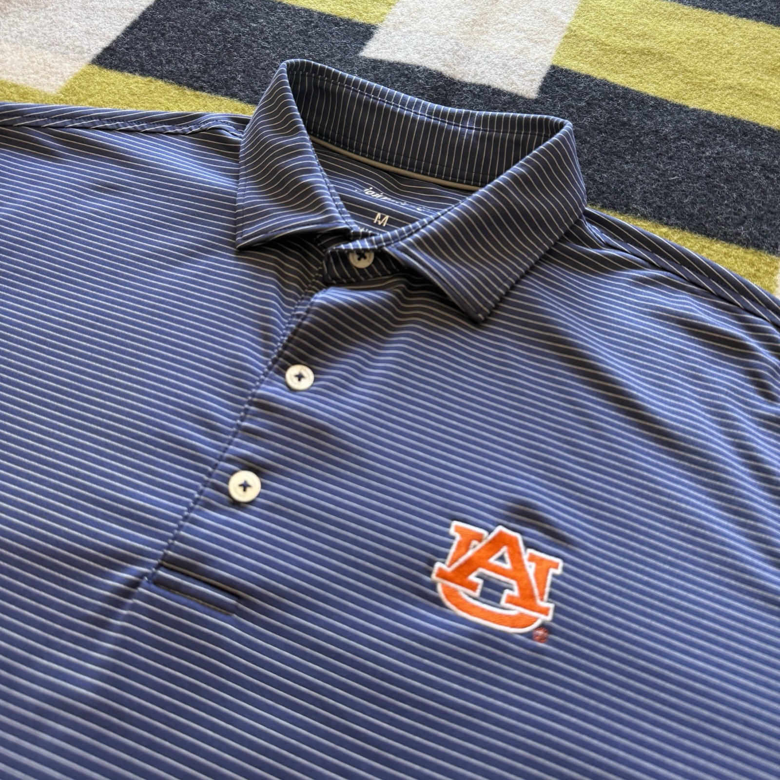 Johnnie-O Auburn University Polo Shirt Medium Striped Performance Stretch Golf