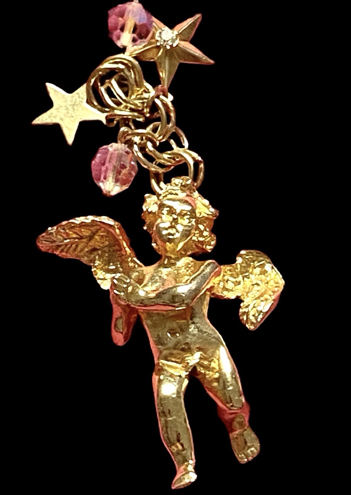 Kirks Folly Golden Cherub W/Aurora Borealis Crystal Keyring/Keychain
