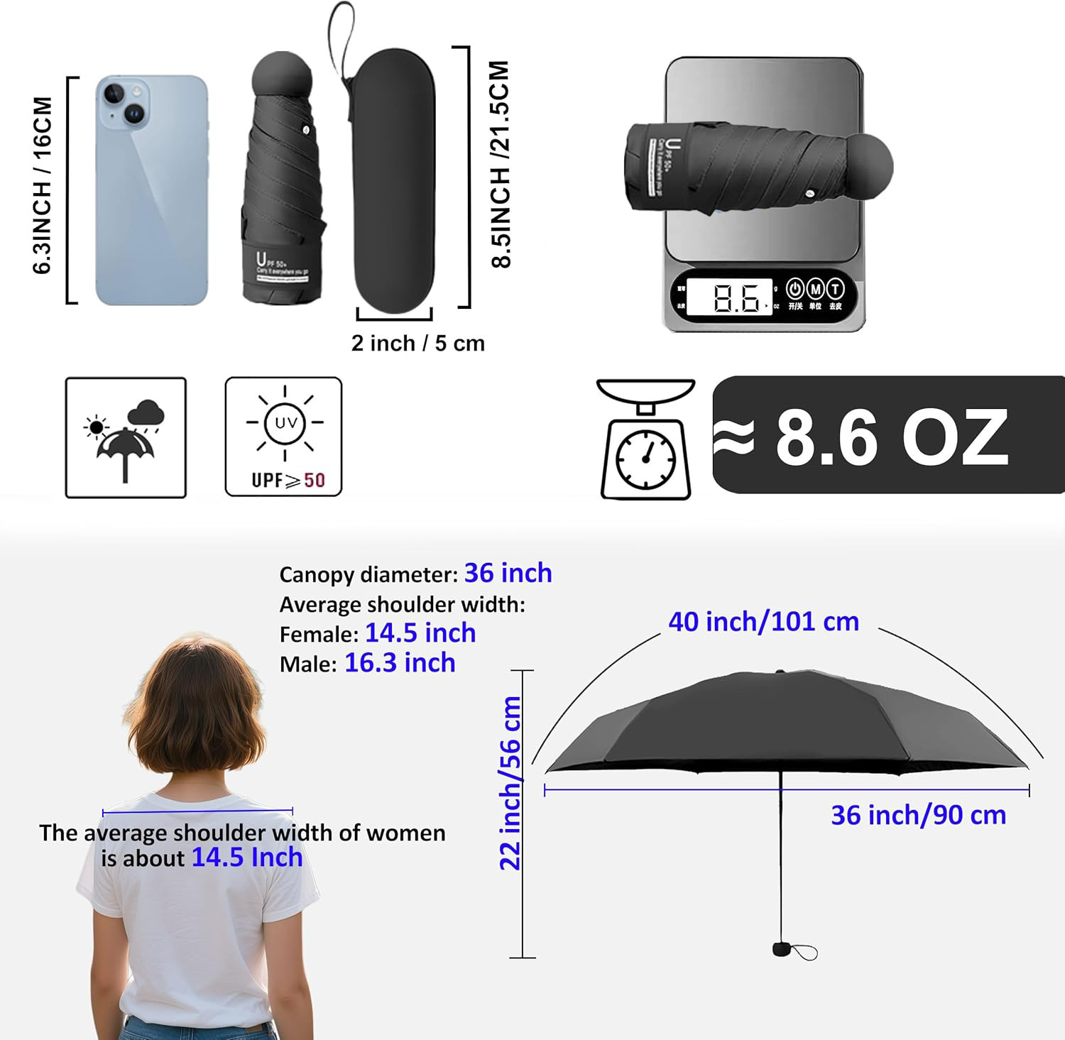 Ultra Light Mini Umbrella Phone Size Compact Pocket UV Protection Sun Rain purpl