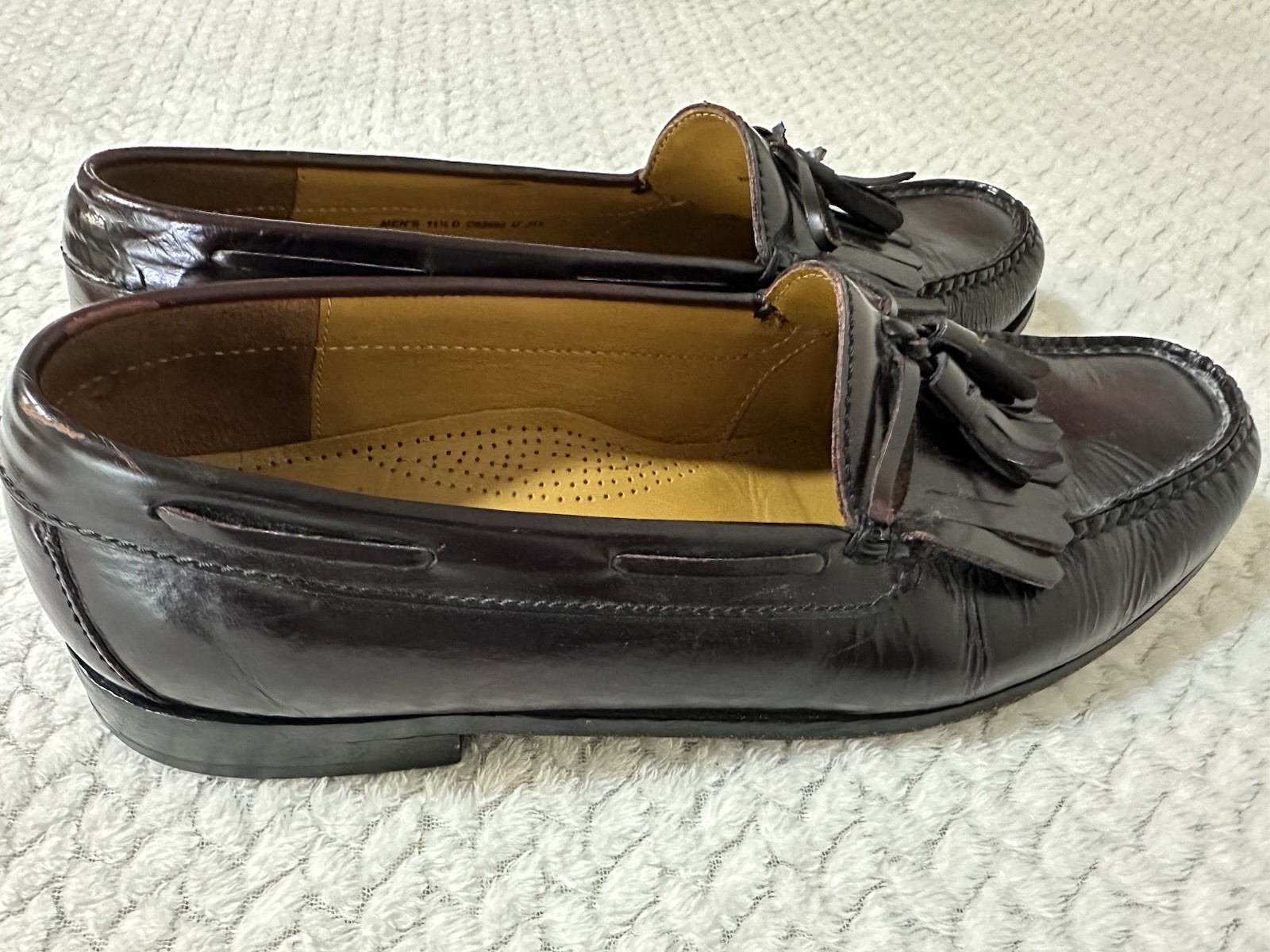 Cole Haan Kiltie Tassel Bow Leather Men Shoes,Loafers Burgandy Size 11.5D C02692