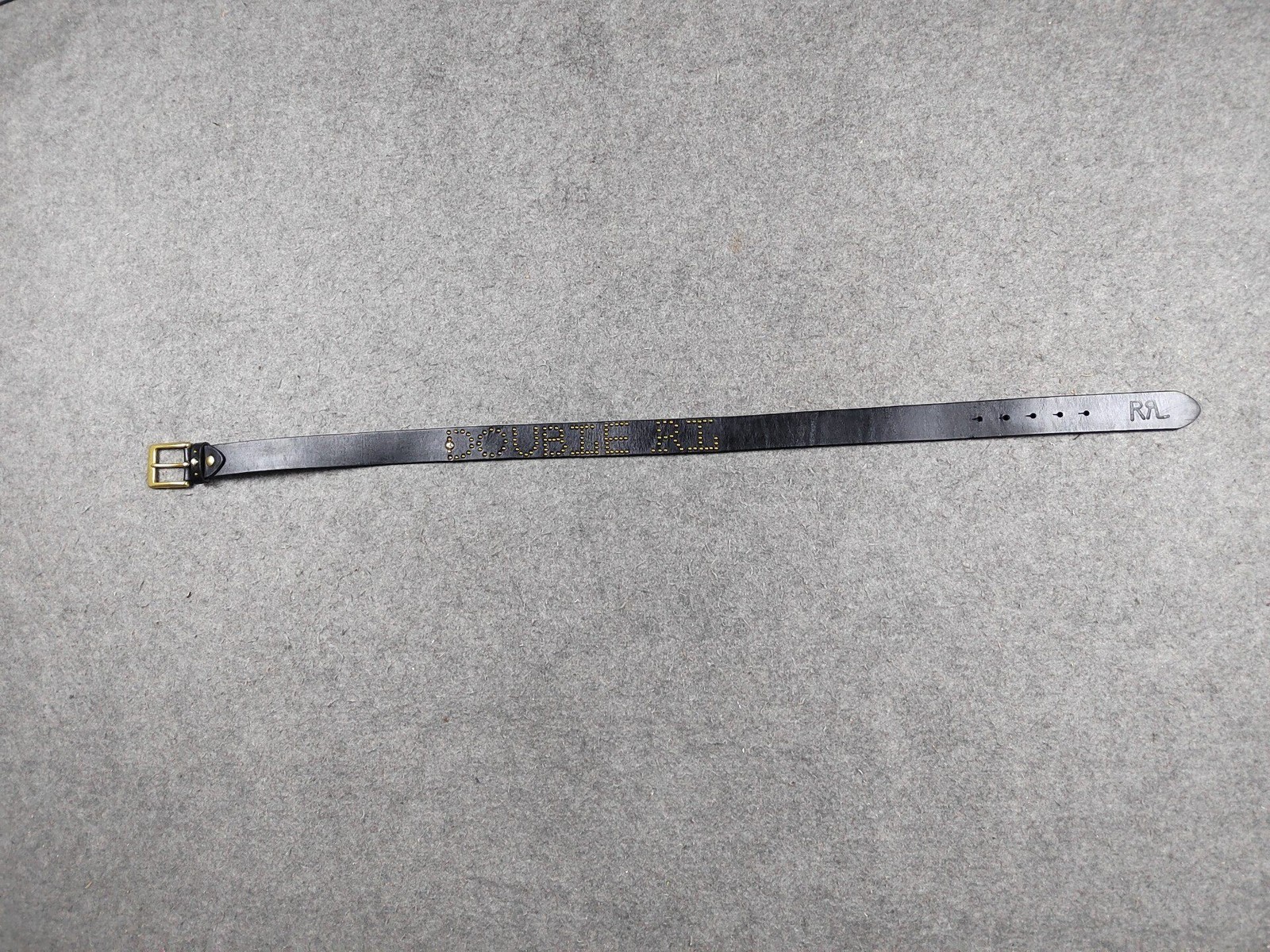 RRL Double RL Vintage Brass Studded Leather Belt Solid Brass Buckle Size 34