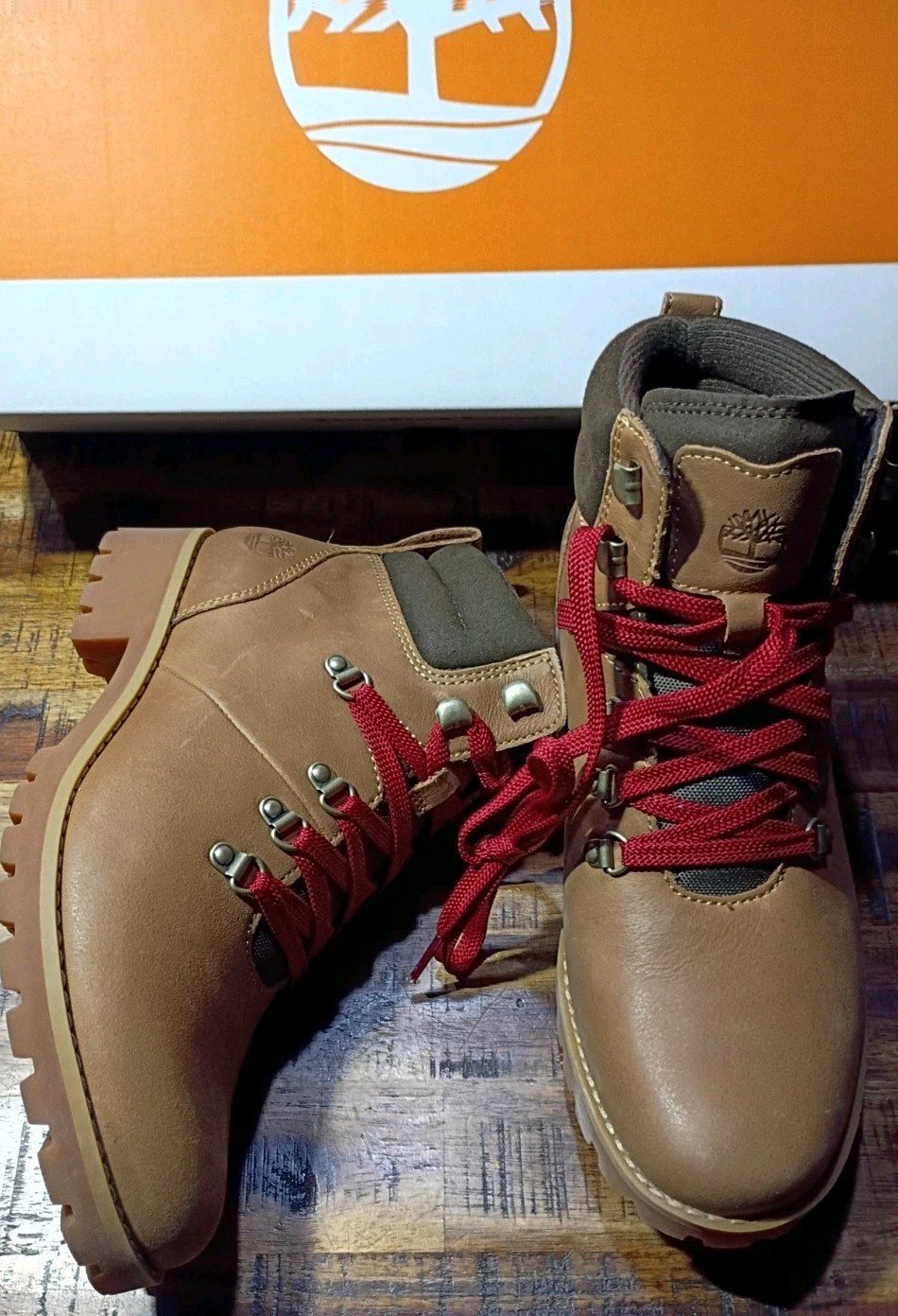 Womens Timberland Ellendale Mid LaceUp Boot MedBrown FullGrain Leathe SZ 8.5 NIB