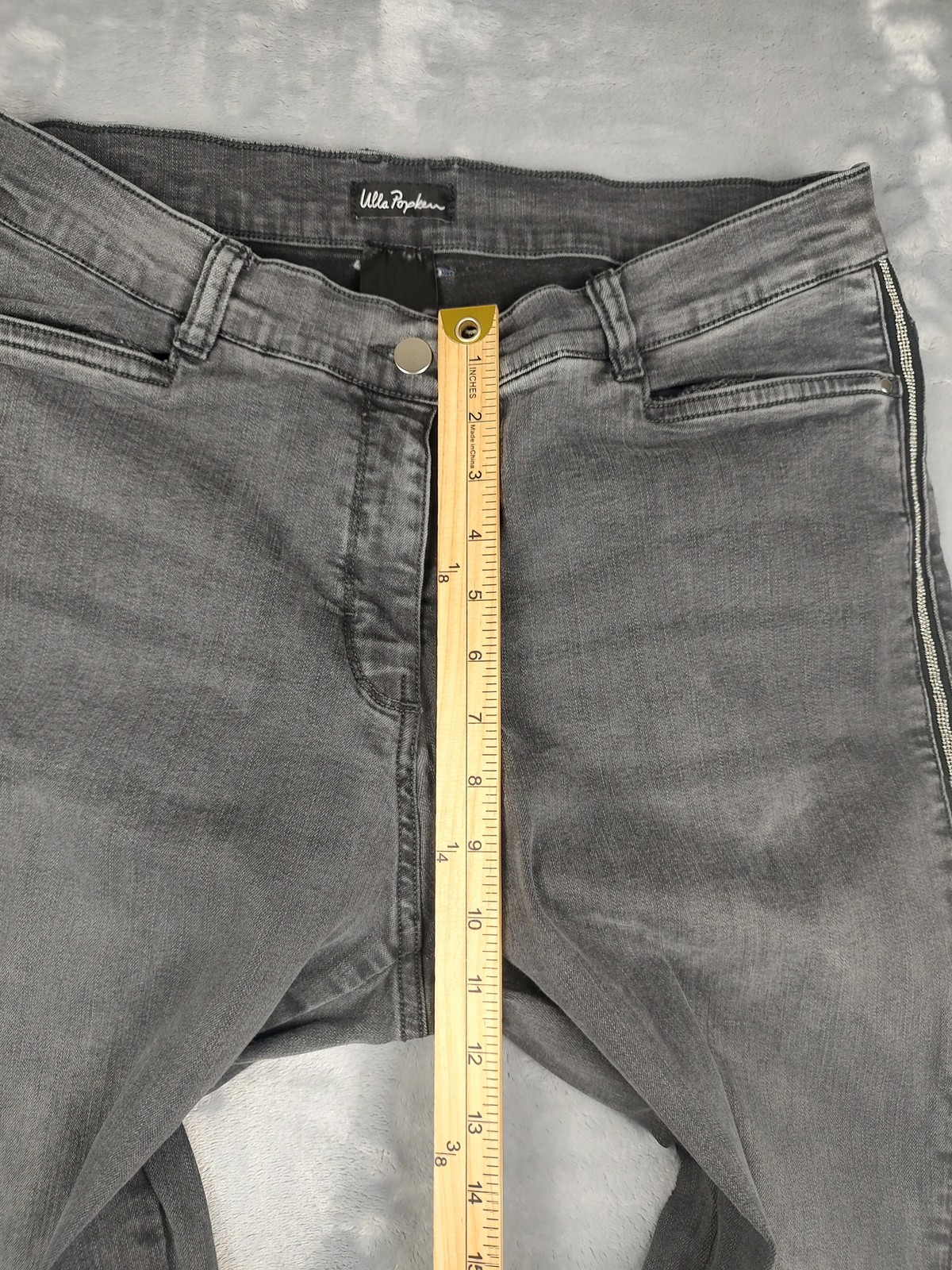 Ulla Popken Jeans Womens 14 Gray High Rise Skinny Side Zip Denim Charcoal Wash