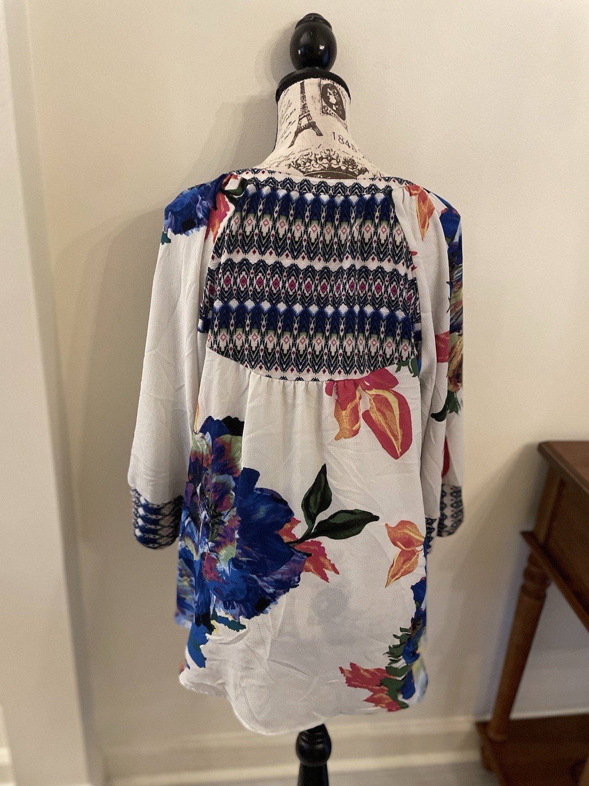 Anthropologie Fig & Flower Womens Floral Tunic Top Size XL Boho Festival Artsy
