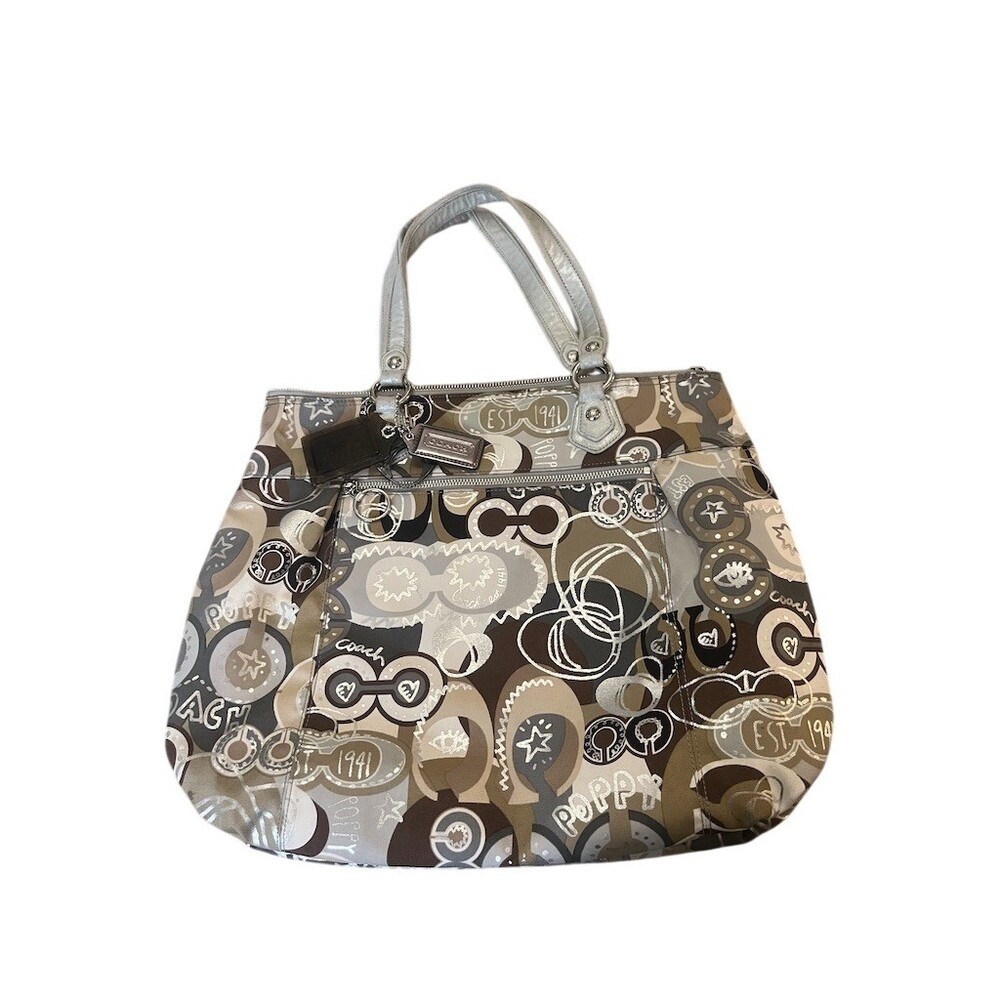 Coach Poppy Graffiti Glam Tote Shoulder Bag Multicolor Large Zip Top Charm