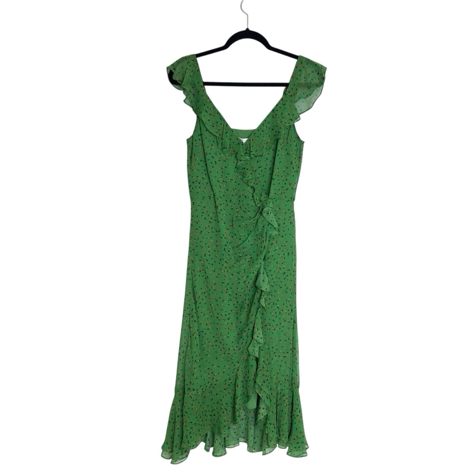 Veronica Beard Amal Ruffled Floral Silk-Chiffon Midi Dress In Green Multi Size 4
