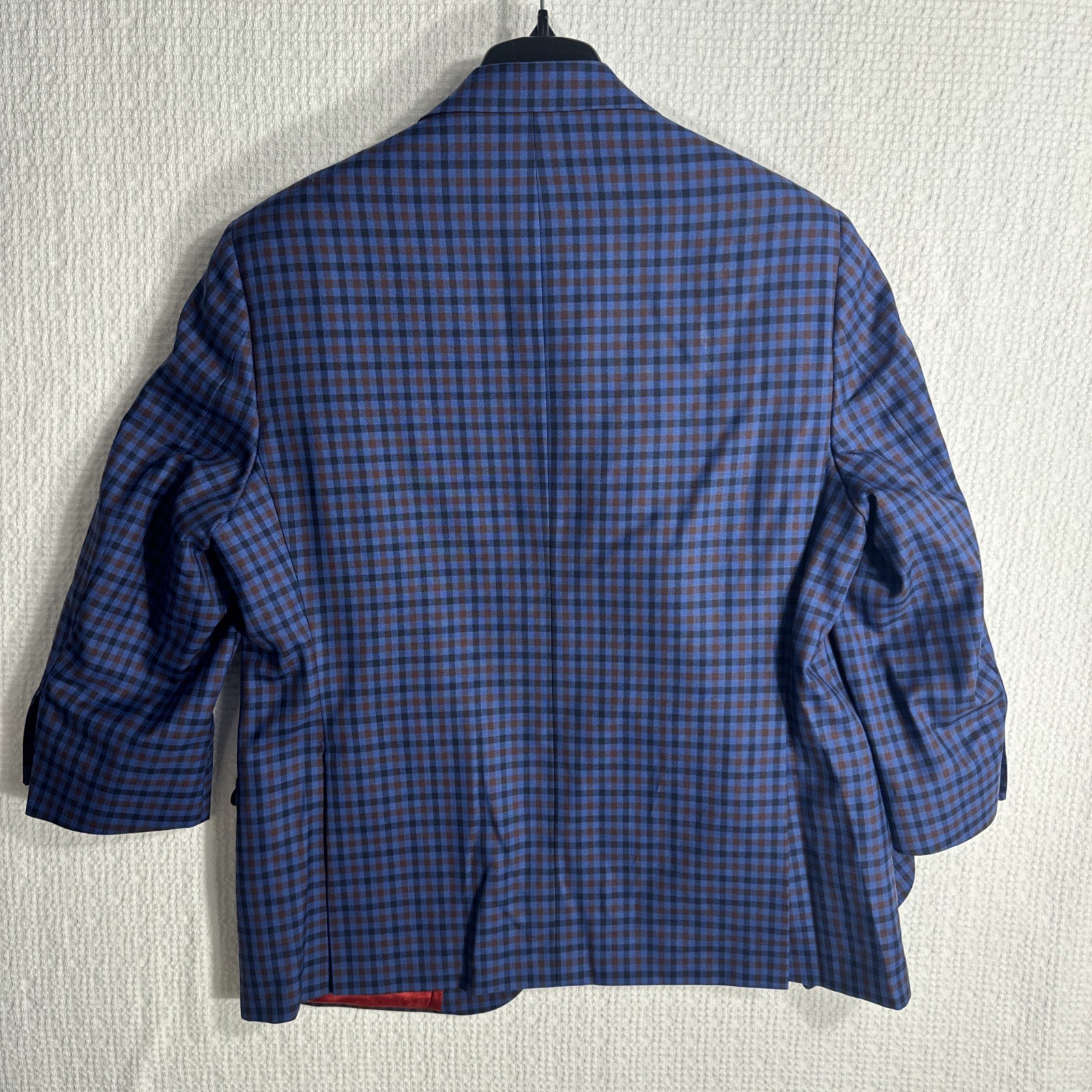 @Hole Tom James Corporate Image Bespoke 44S Slim Blue Gingham Shortened Arms