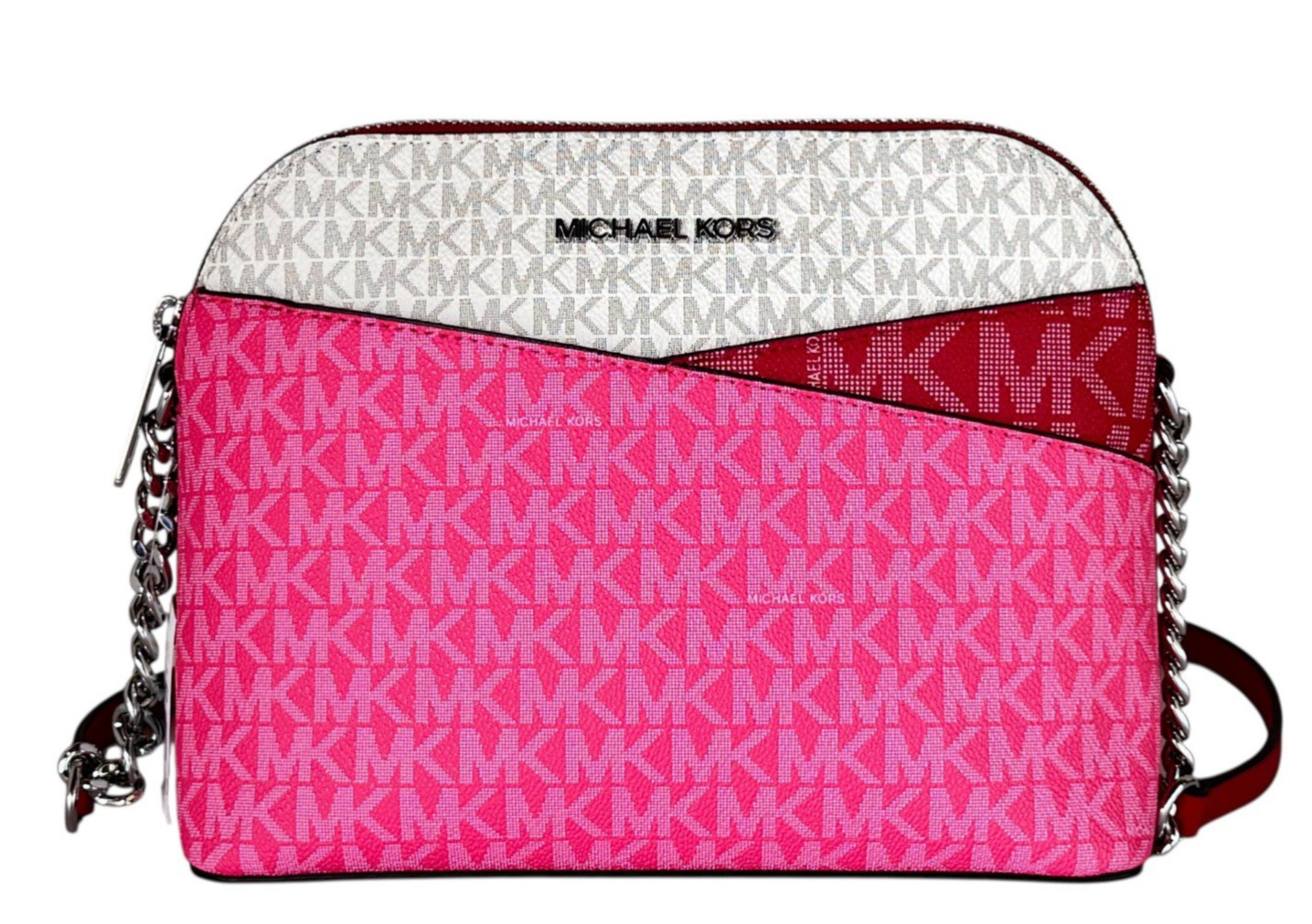 MICHAEL KORS JET SET TRAVEL DOME CROSSBODY BAG COLOR-BLOCK MK DARK RASPBERRY
