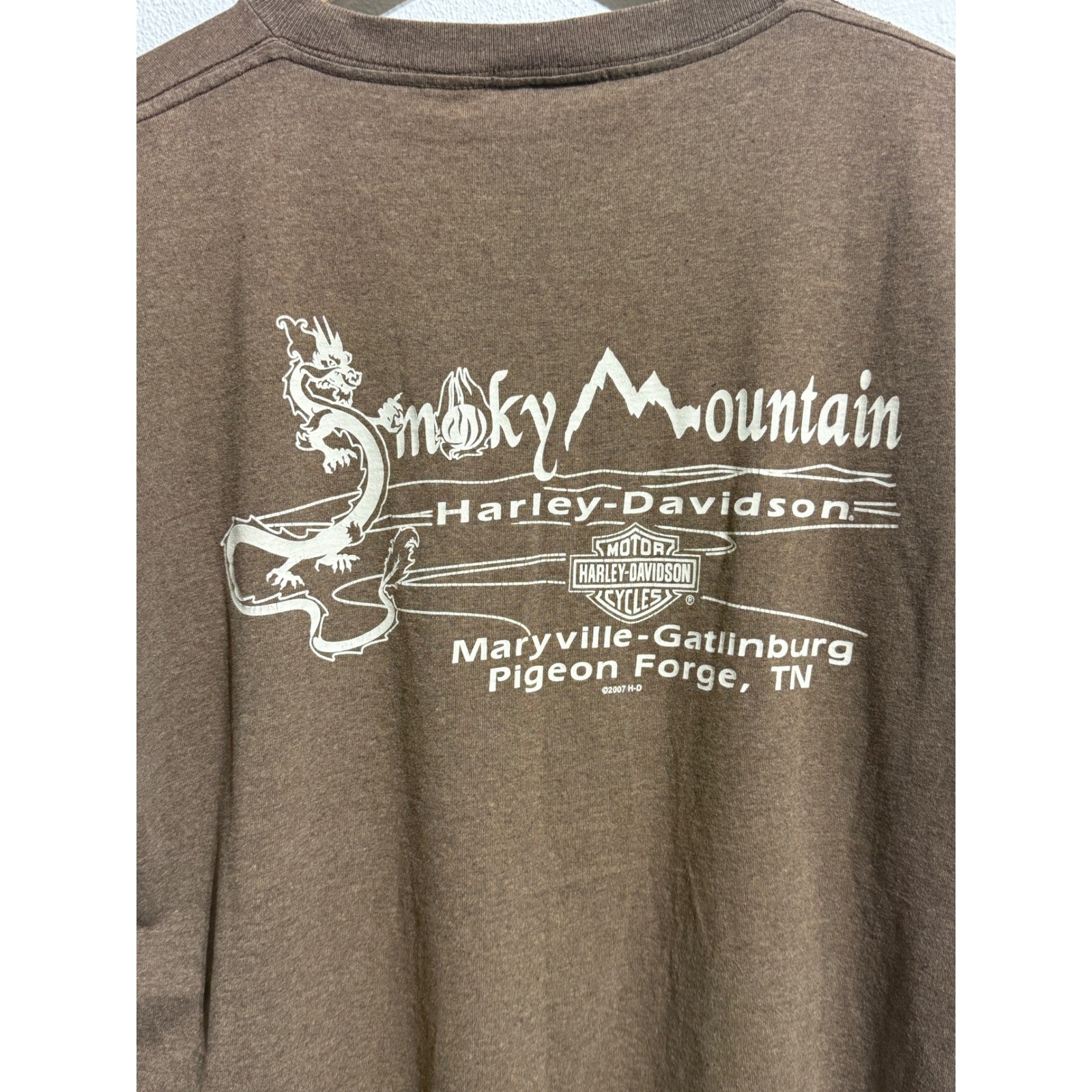 Harley Davidson Smoky Mountain Dragon Pocket T-Shirt Brown Mens XL 2007 USA Made