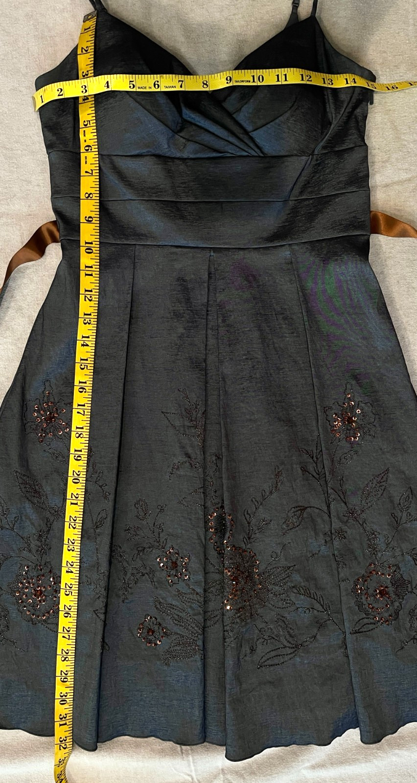 OC by Oleg Cassini-Blue w/ Sparkly Copper Embroidery-Cocktail Dress-Size 4.