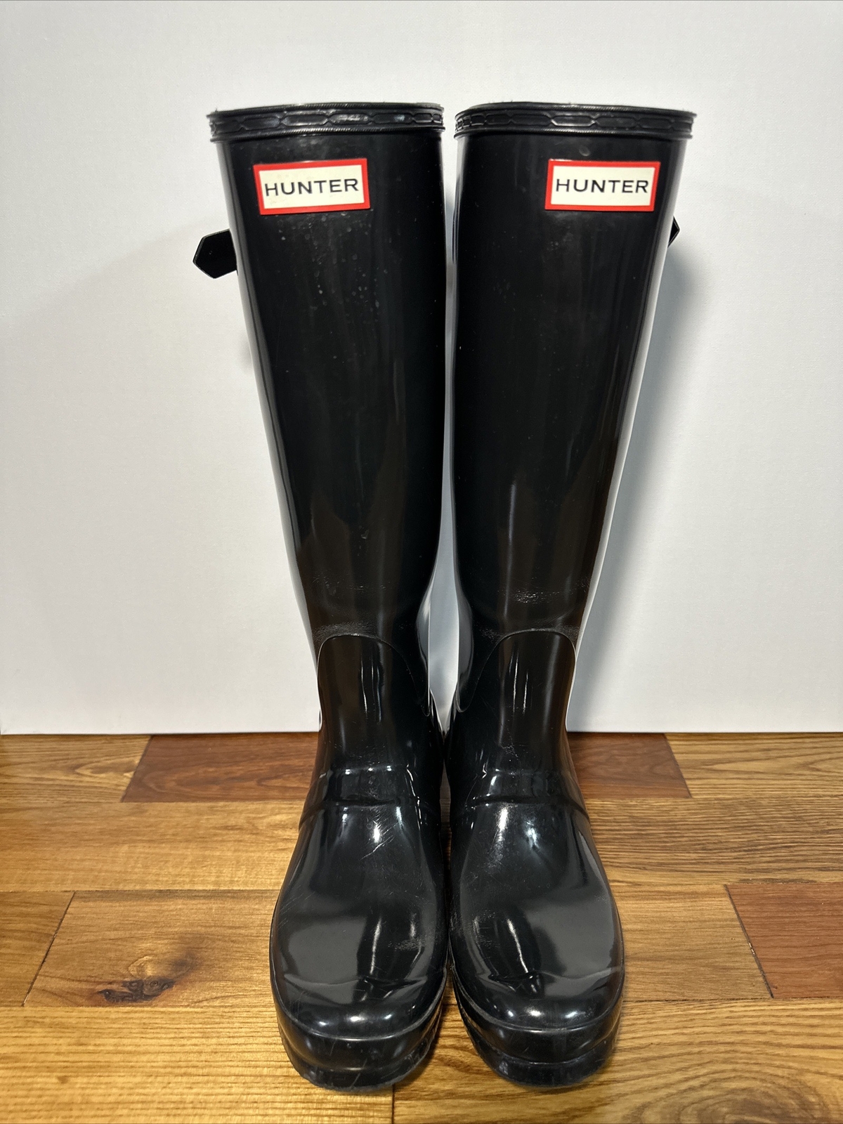 Hunter Original Women’s Black Adjustable Gloss Rain Boots 22in, Black, US Size 8