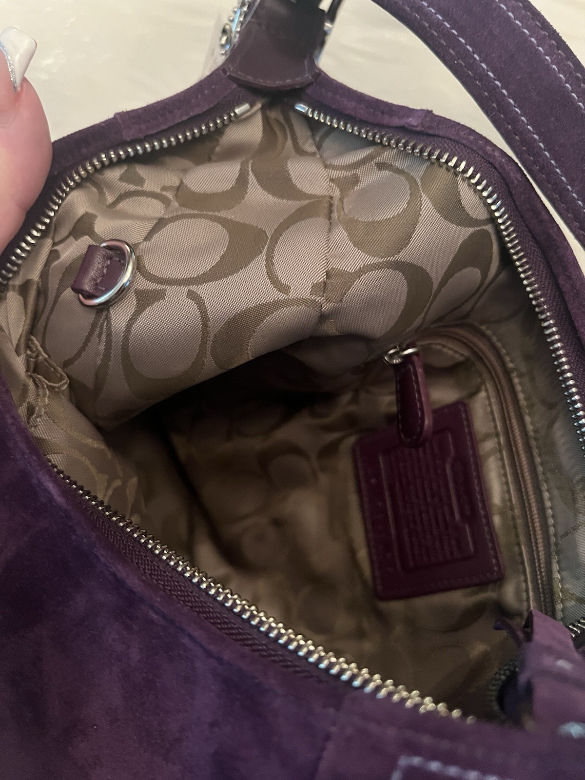 VINTAGE COACH HAMPTONS PLUM SUEDE LRG HOBO BAG-CARE KIT-DUST BAG & BOX NEW TAG