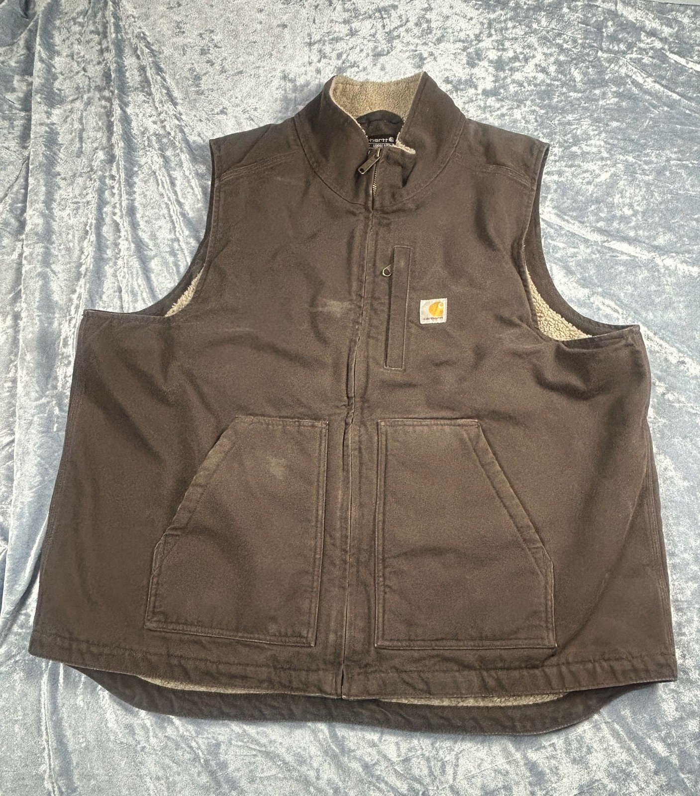 Carhartt Washed Duck Mock-Neck Sherpa-Lined Vest Brown Men’s XL 104277