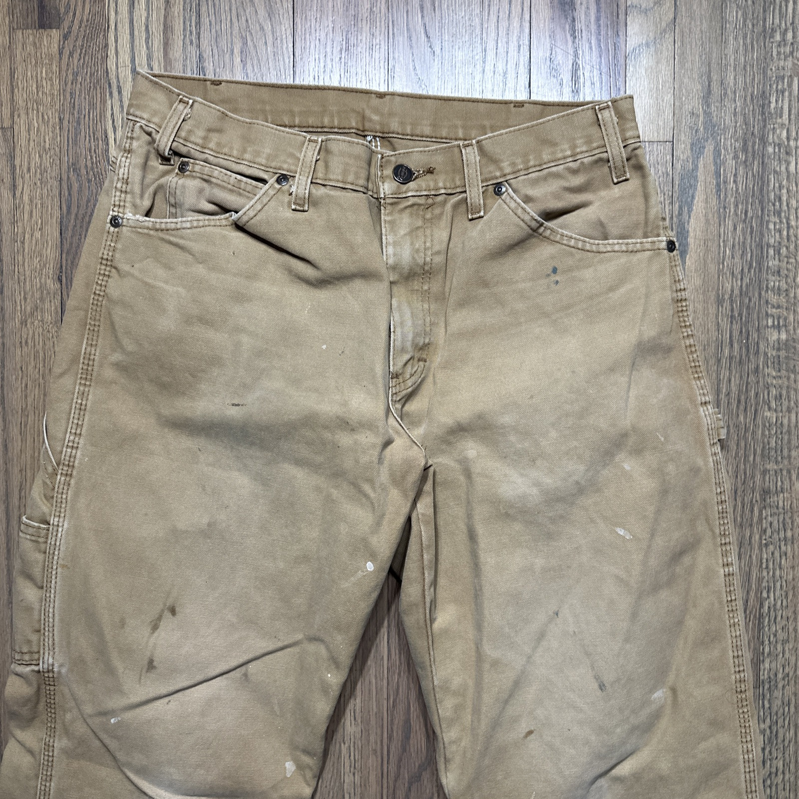 Distressed Worn DICKIES CARPENTER PANTS Classic Brown Tan 32×32 1990s Y2K