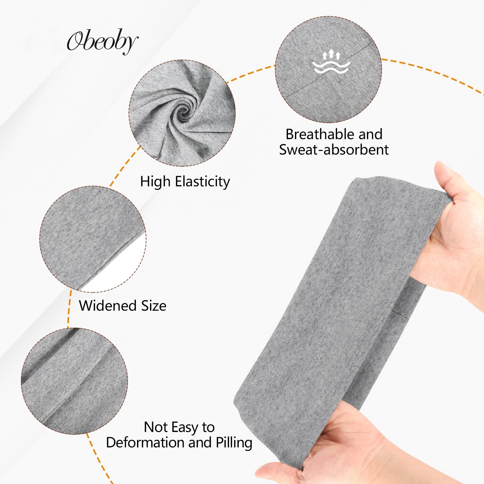 6 Pack 9.3×4.7inch Wide Cotton Stretchy Headband Large Sports Head Bands