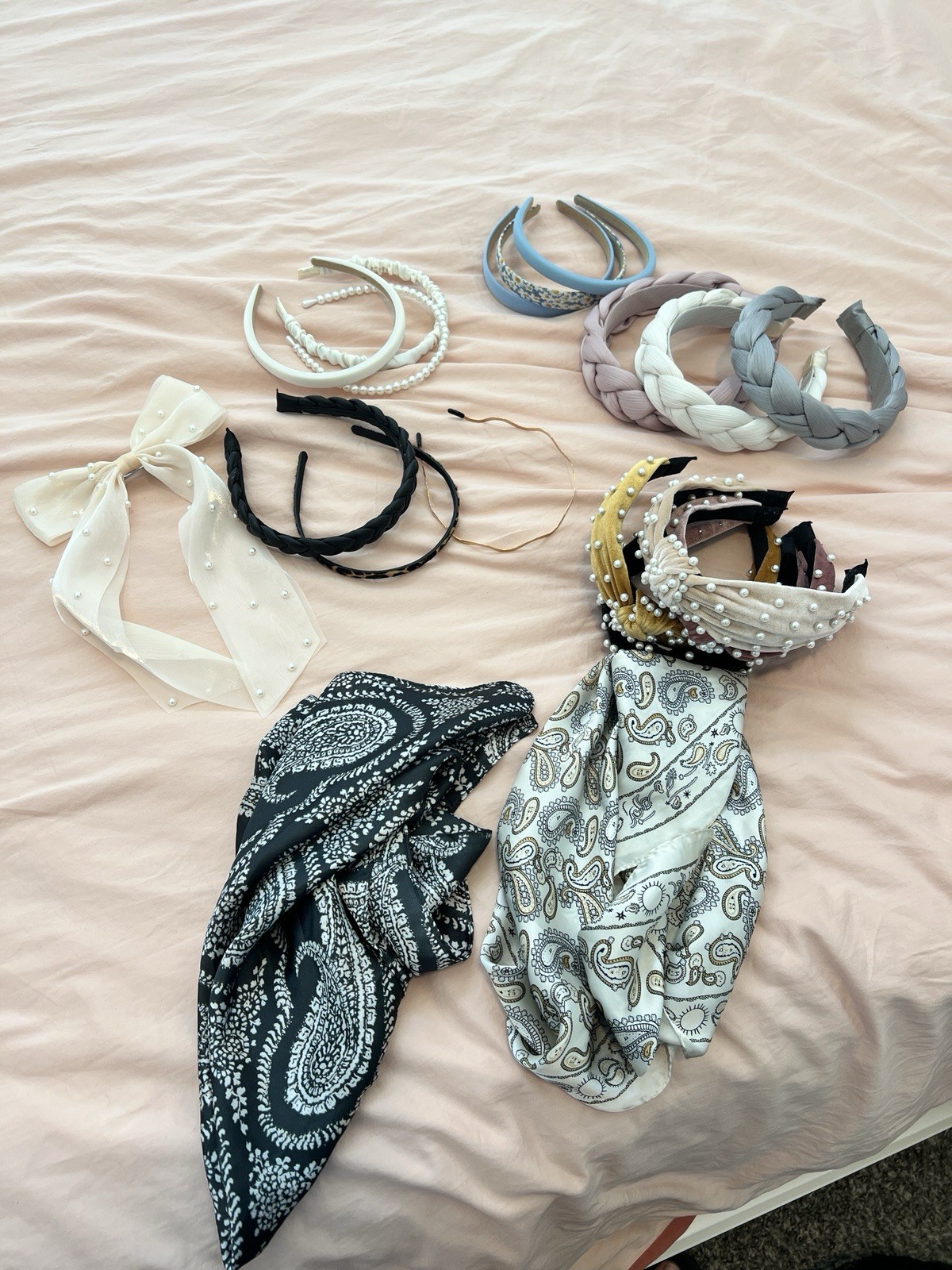 Women’s Headband Lot Multicolor Fabric & Plastic, Bow/Knot Accents, Paisley