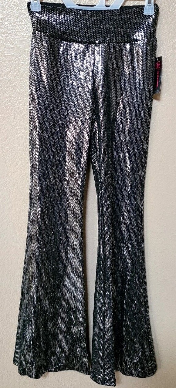 No Boundaries Sequin Flare Pants, Nobo Silver Sparkle Flare Pants, Bell Bottoms
