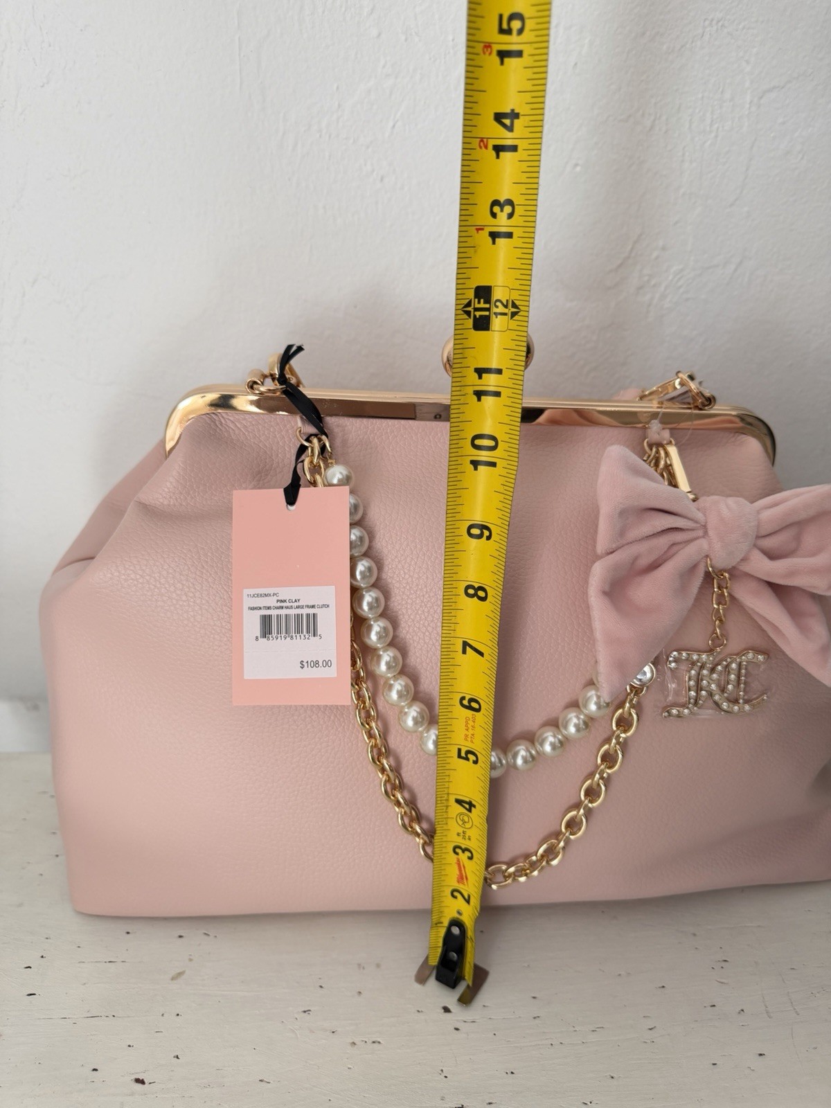 Juicy Couture Charm Haus Large Frame Clutch Bag Purse With Pearls Pink Clay