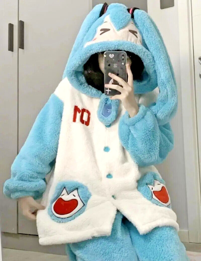 Hatsune Miku home clothes cosplay Peripheral Cartoon Cute Warm Plush Pajama Set
