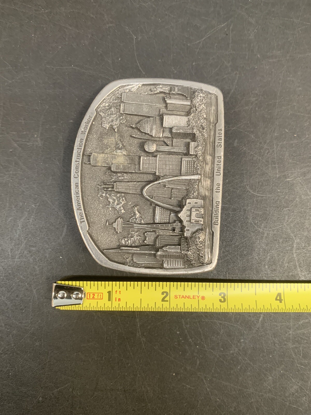 American Construction Worker Numbered 7/5000 Belt Buckle 1988 Made In USA Pewter